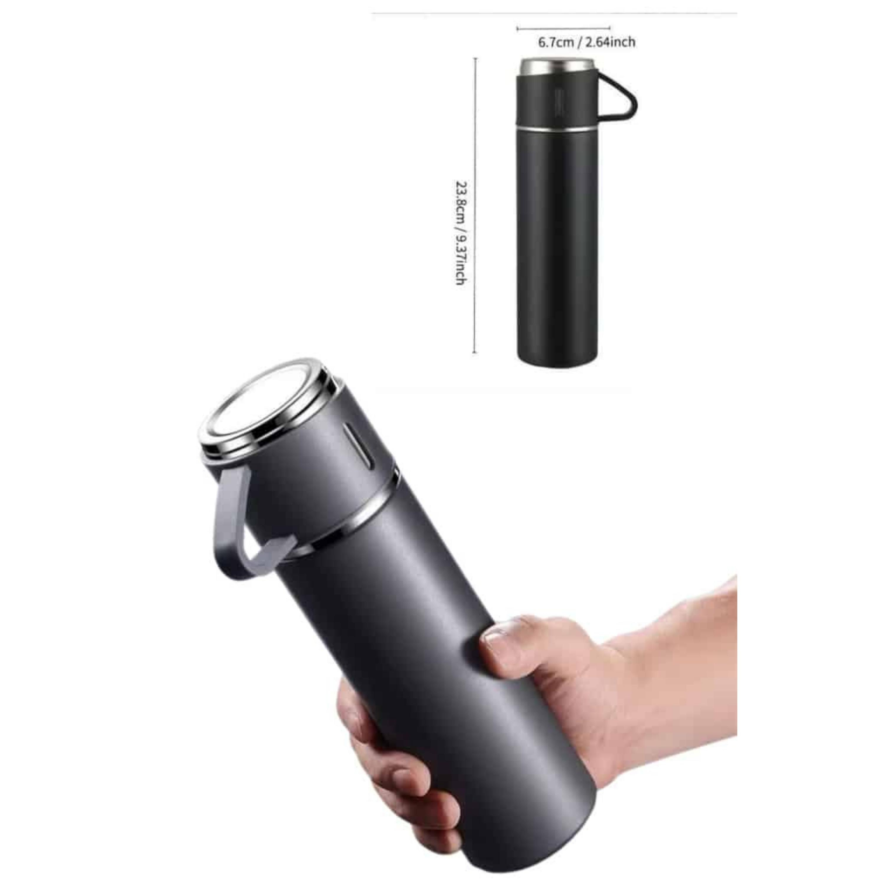 3 Bardaklı Gri Paslanmaz Çelik Termos 