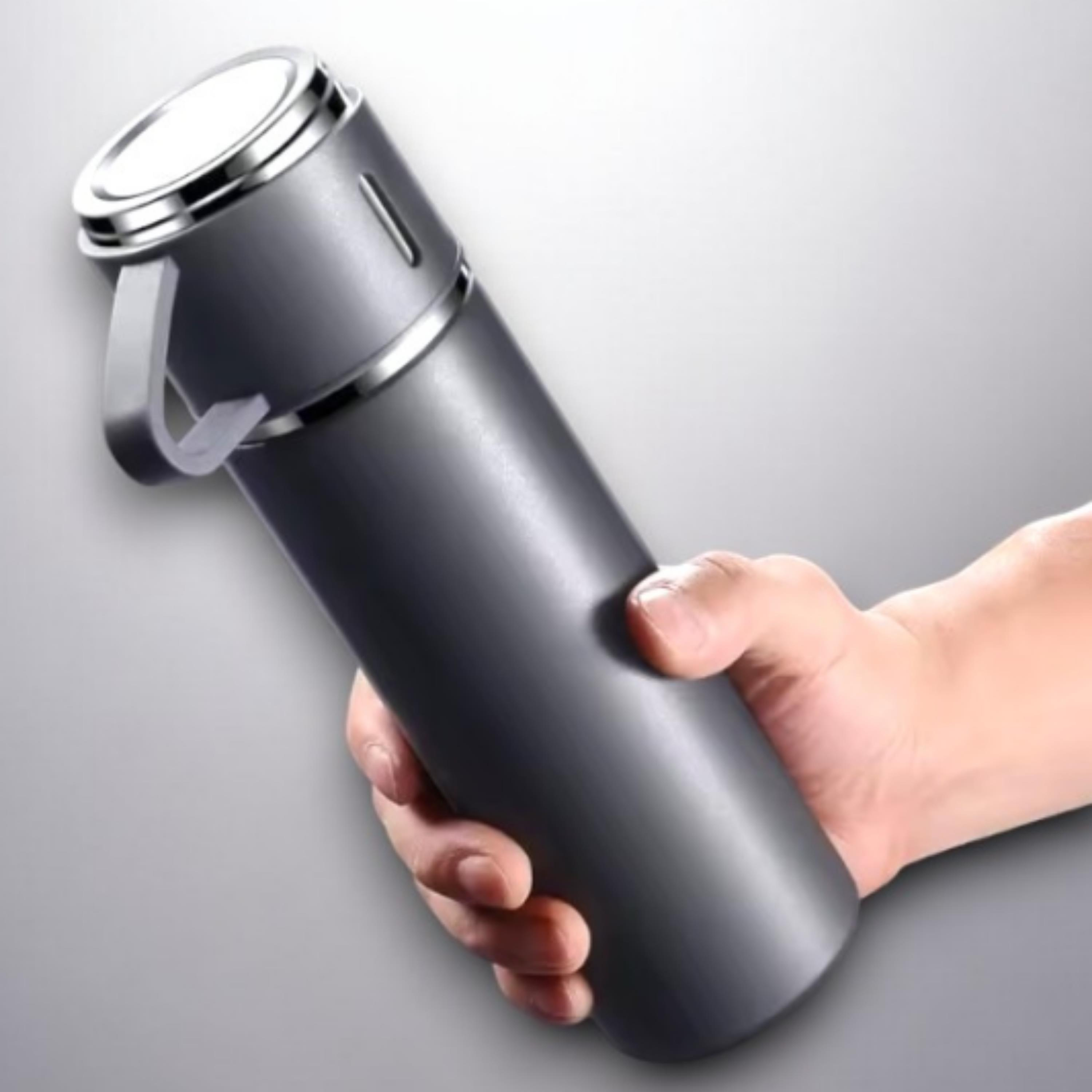 3 Bardaklı Gri Paslanmaz Çelik Termos 