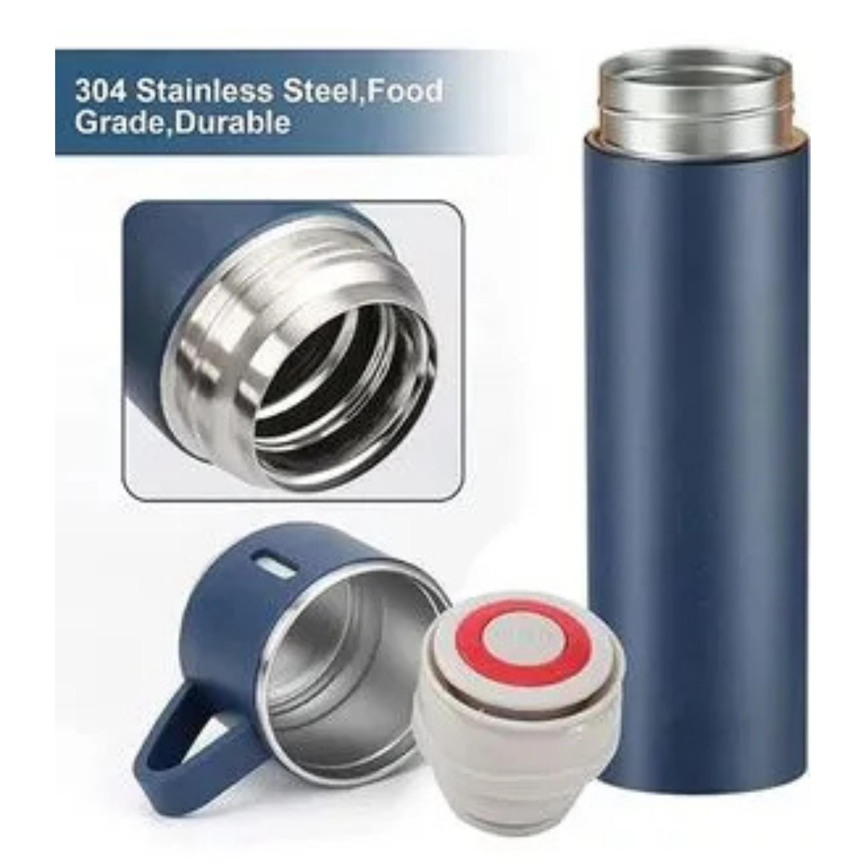 3 Bardaklı Lacivert Paslanmaz Çelik Termos 