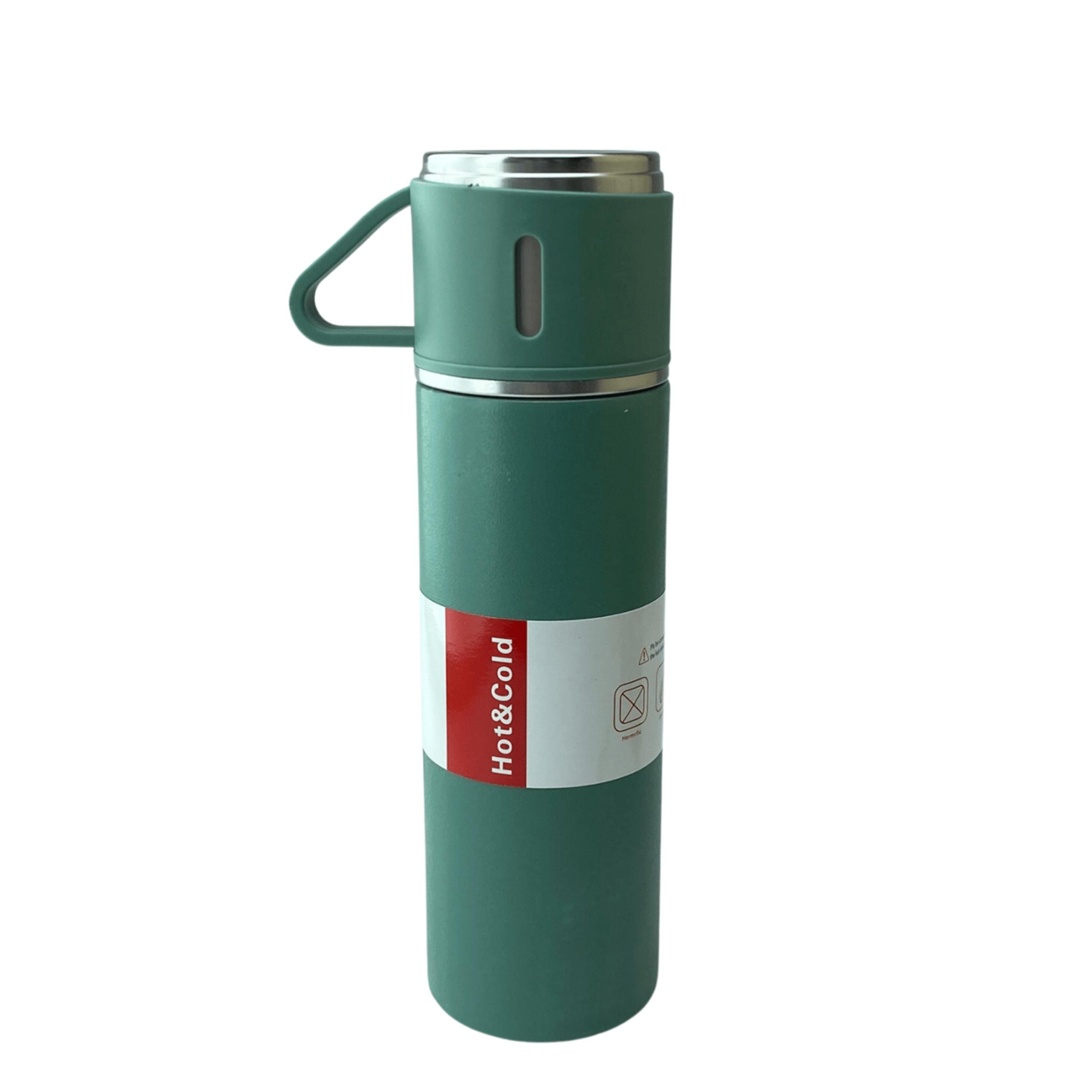 3 Bardaklı Yeşil  Paslanmaz Çelik Termos 