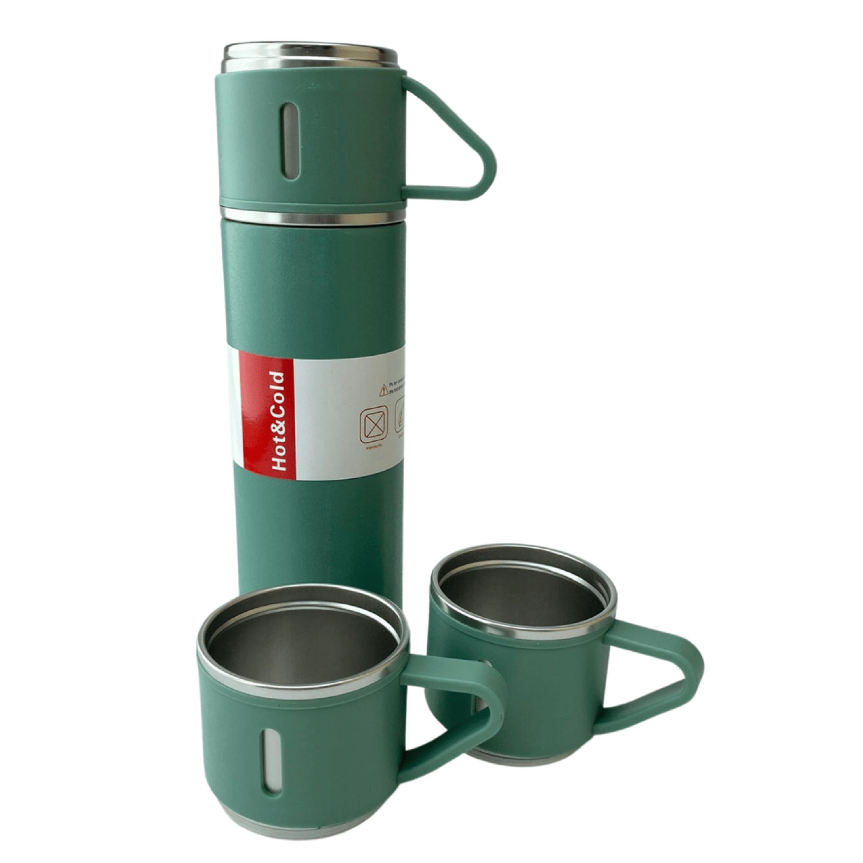 3 Bardaklı Yeşil  Paslanmaz Çelik Termos 
