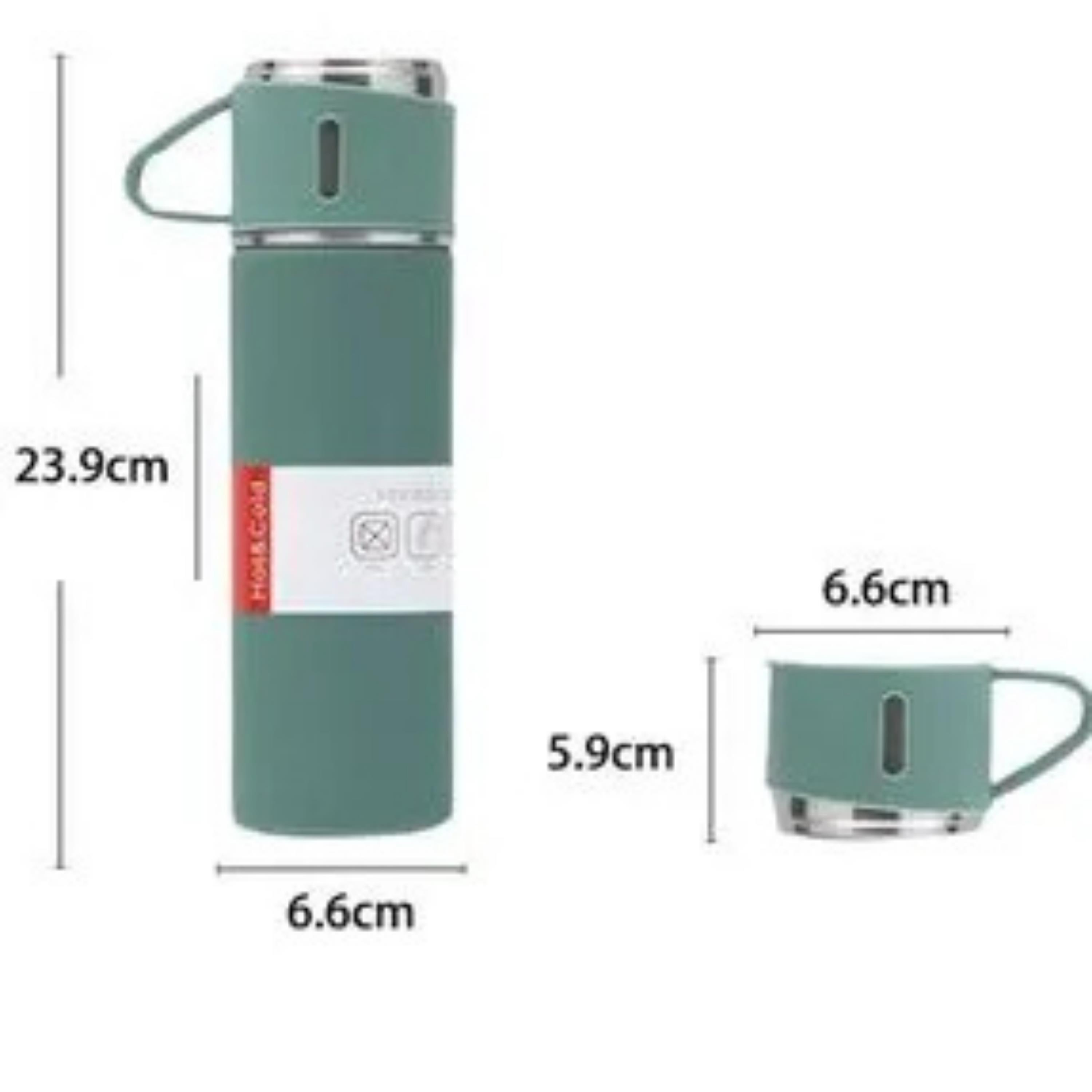 3 Bardaklı Yeşil  Paslanmaz Çelik Termos 