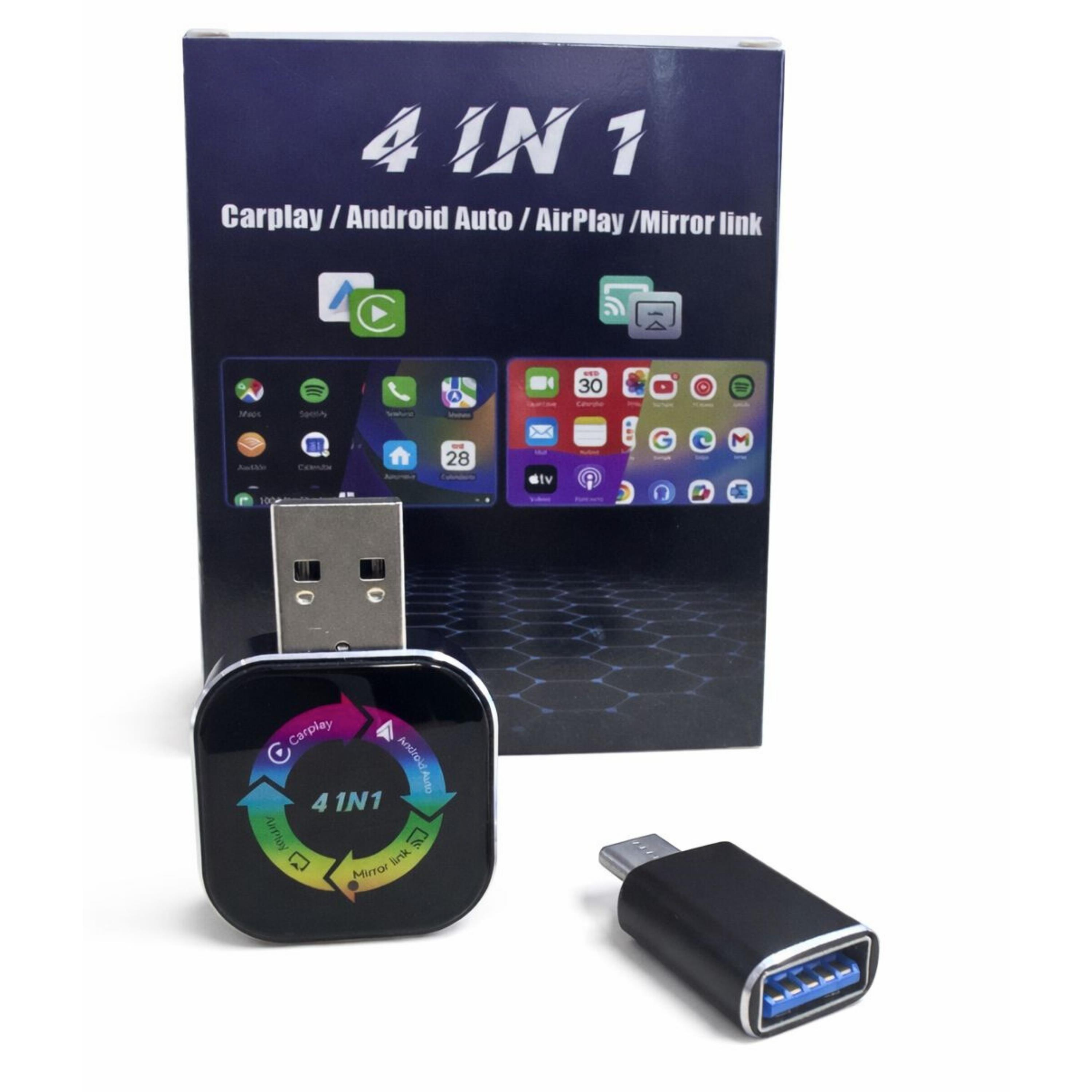 4 in 1 Carplay Araç Multimedya Kablosuz Dönüştürücü Android Auto Airplay Mirror Link Akıllı Bağlantı Kutusu 