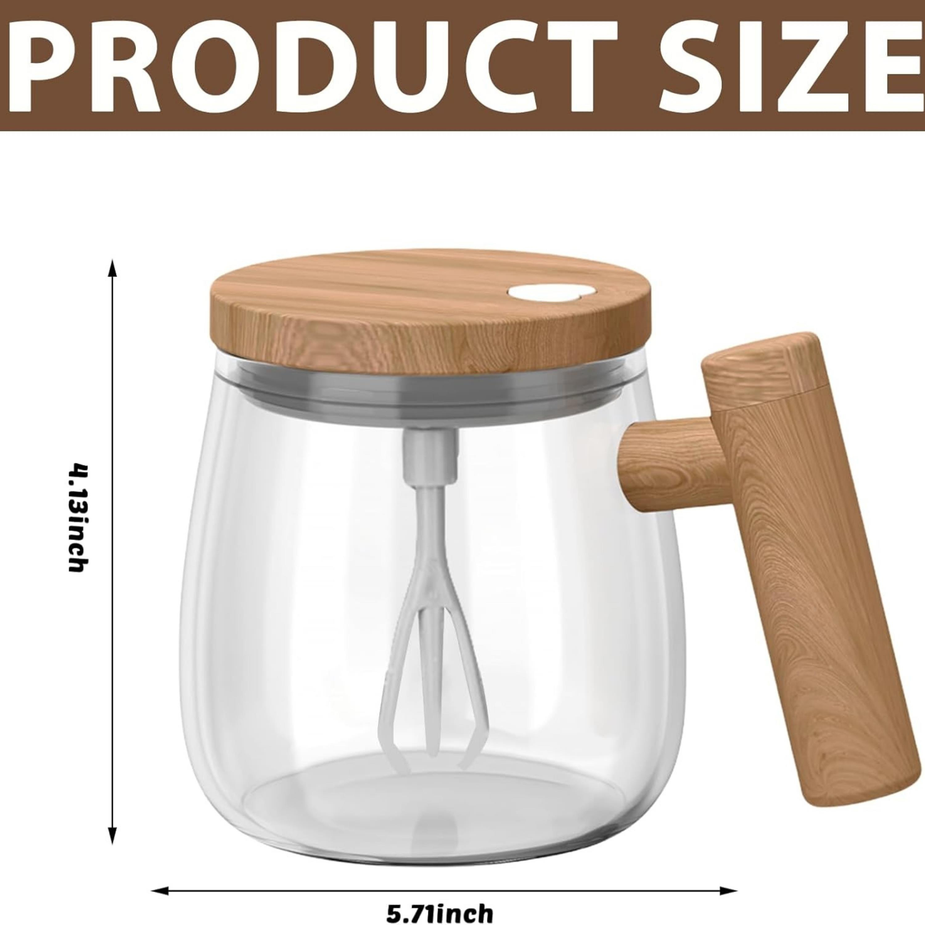 400 ml Ahşap Cam Şarjlı Otomatik Karıştırma Kahve Bardağı 