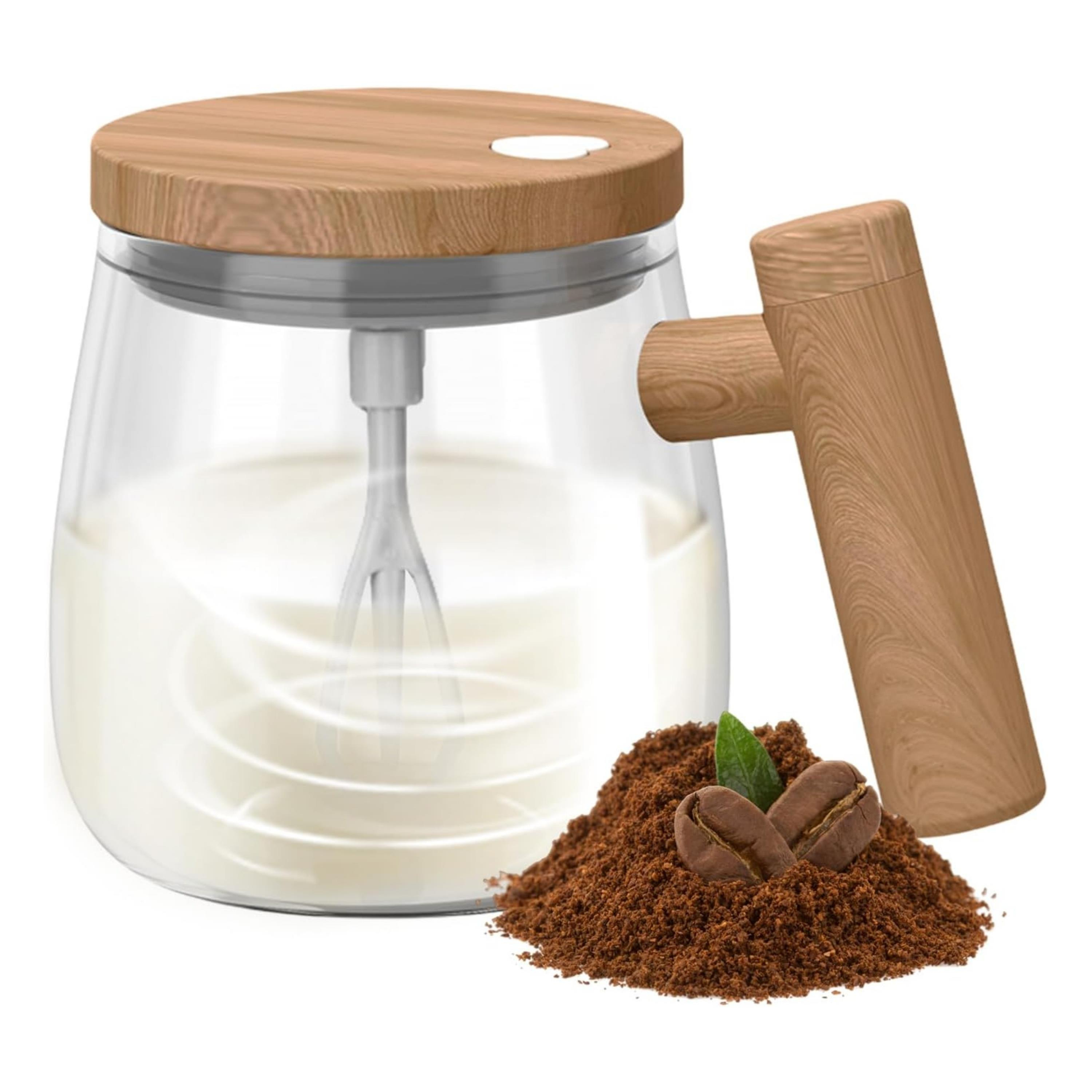 400 ml Ahşap Cam Şarjlı Otomatik Karıştırma Kahve Bardağı 