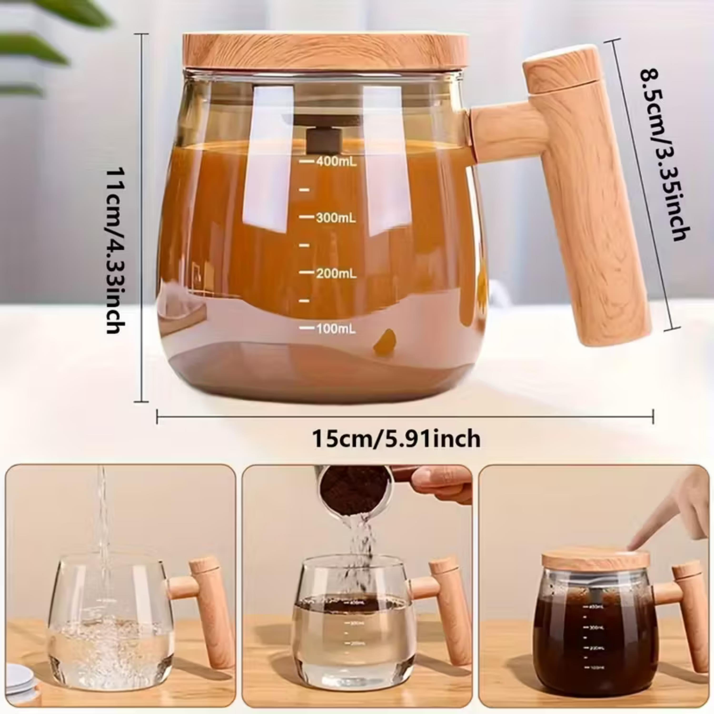 400 ml Ahşap Cam Şarjlı Otomatik Karıştırma Kahve Bardağı 