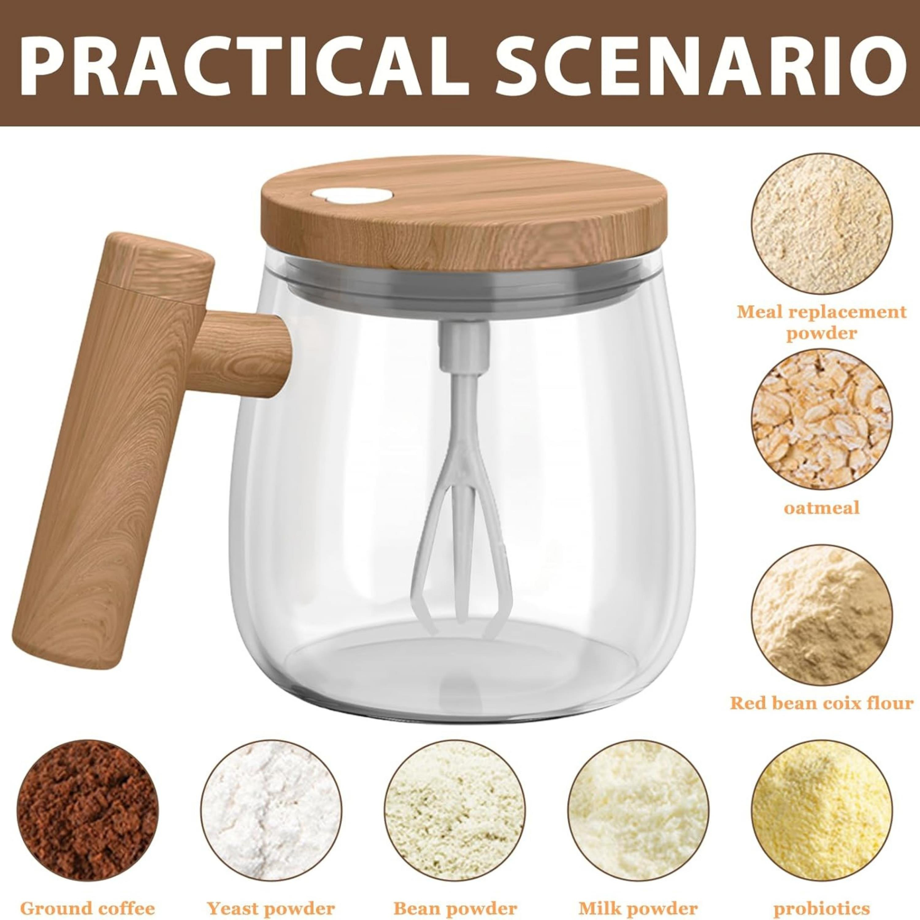 400 ml Ahşap Cam Şarjlı Otomatik Karıştırma Kahve Bardağı 