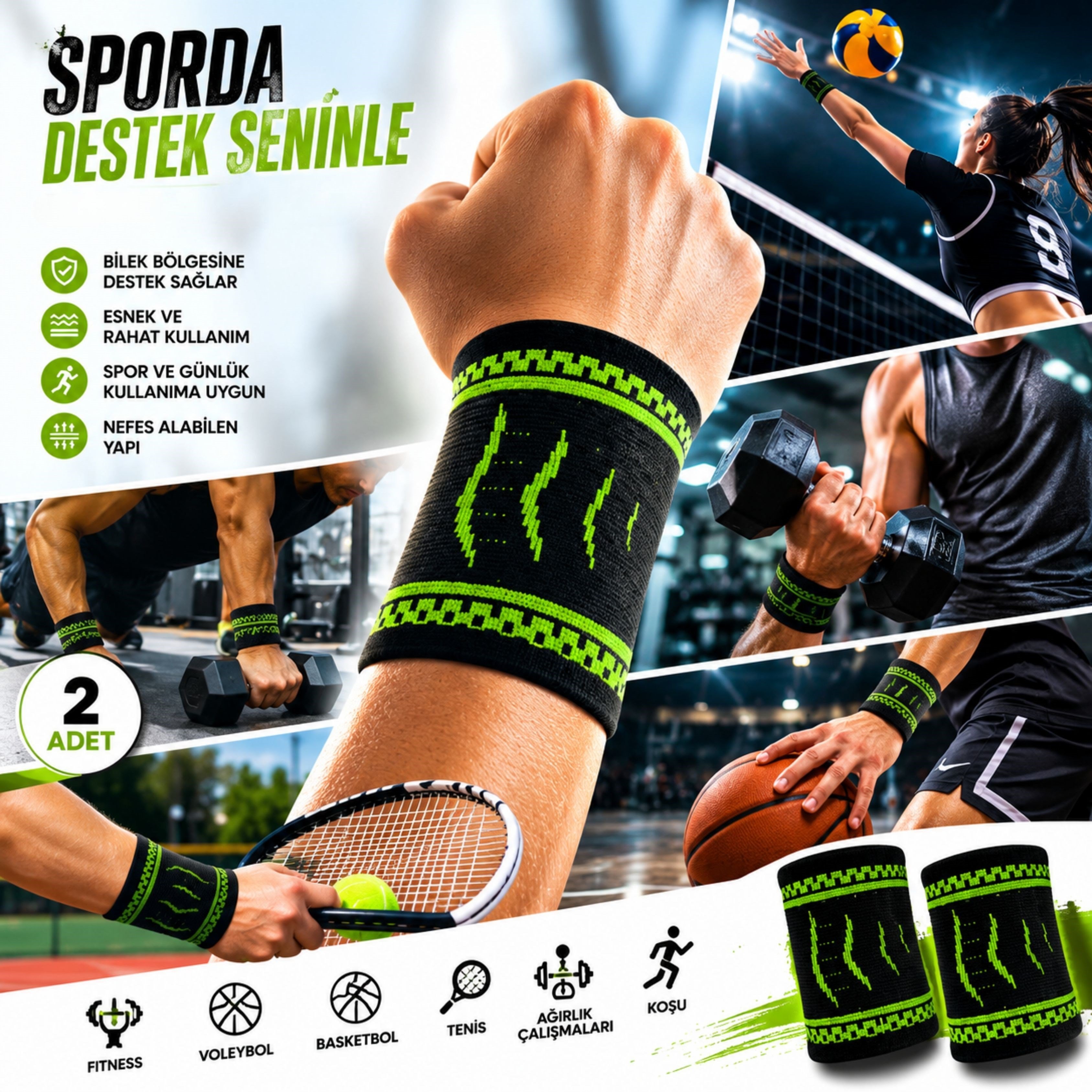 801 Bileklik 2 Adet Sporcu Bilekliği El Bilek Desteği Spor Bilek Koruyucu Esnek Bilek Bandajı Fitness ve Günlük Kullanım