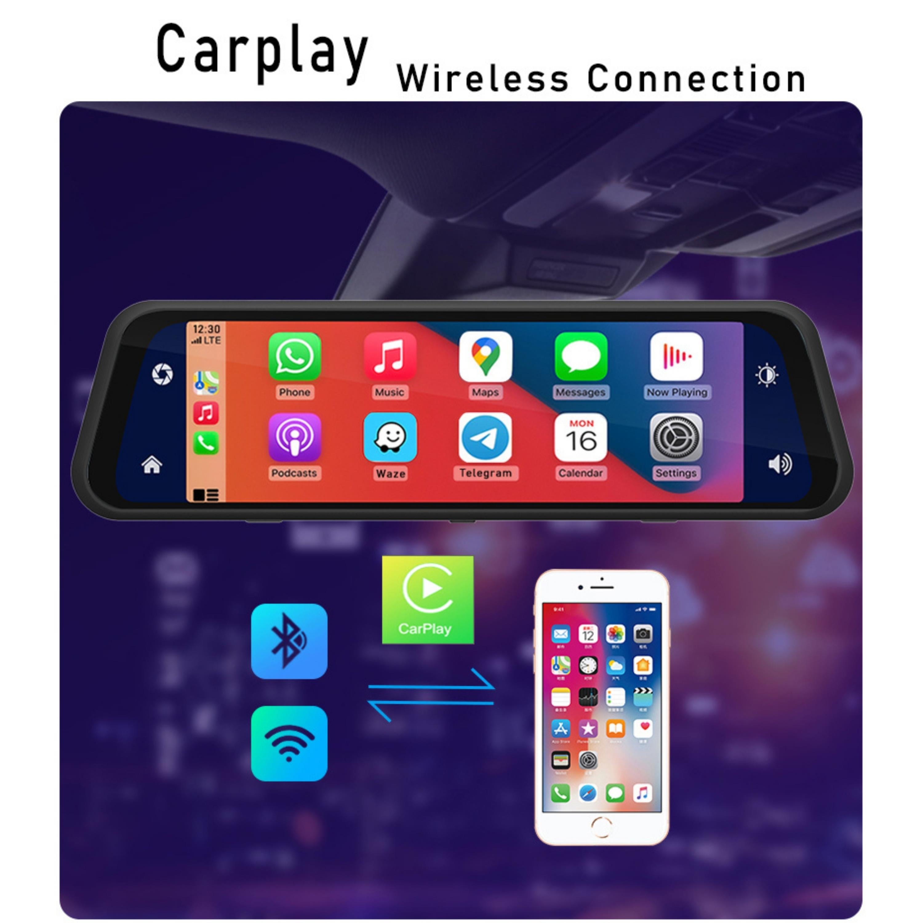 9.66 İnç Dokunmatik Ayna Tipi Araç Kamerası 4K Full HD Ön Arka Kayıt Carplay Android Auto WiFi GPS Gece Görüşlü Park Modlu Dash Cam