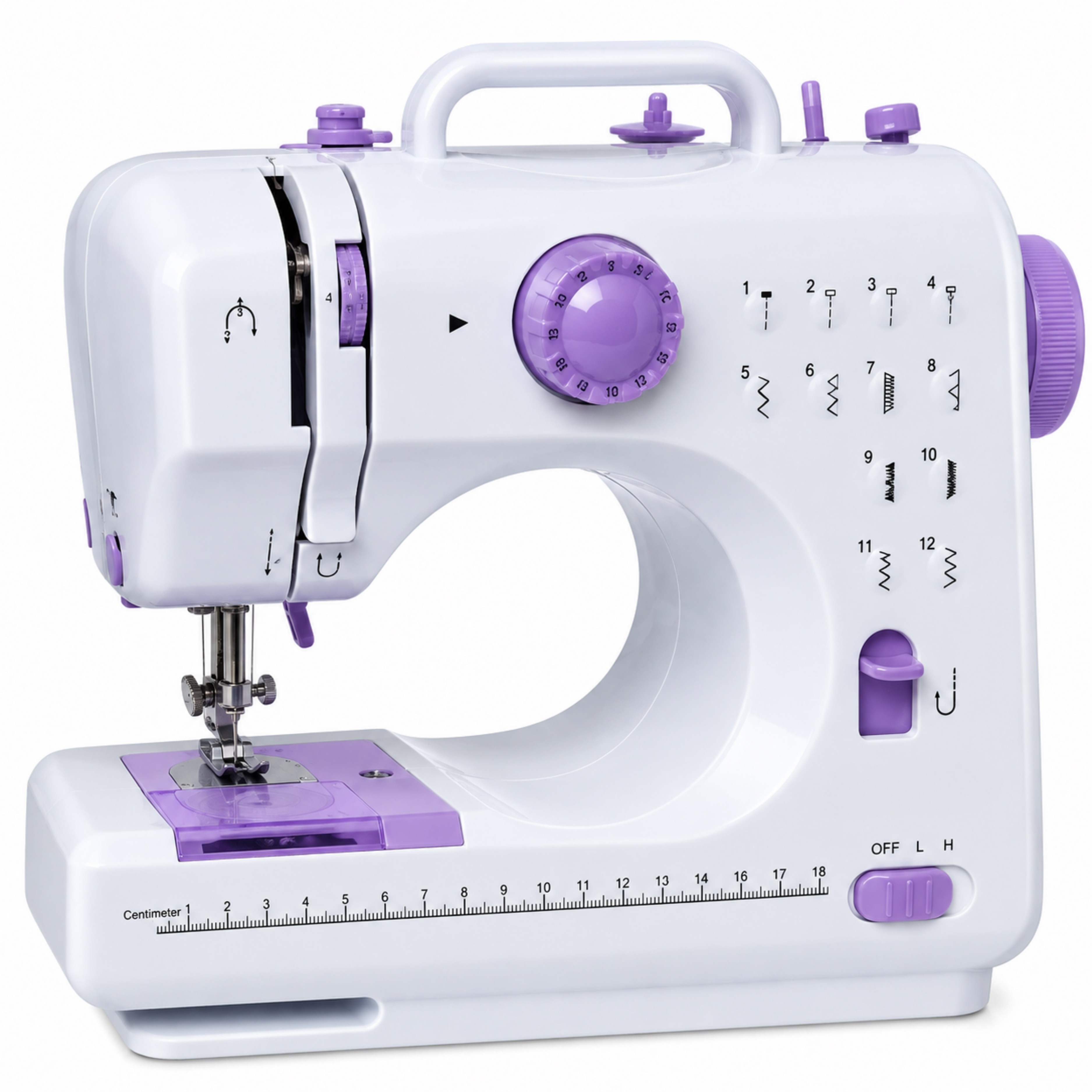ASW2 Mini Dikiş Makinesi 12 Dikiş Desenli 2 Kademeli Hız Ayarlı Ayak Pedallı LED Işıklı Geri Dikiş Fonksiyonlu Ev Tipi Dikiş Makinesi