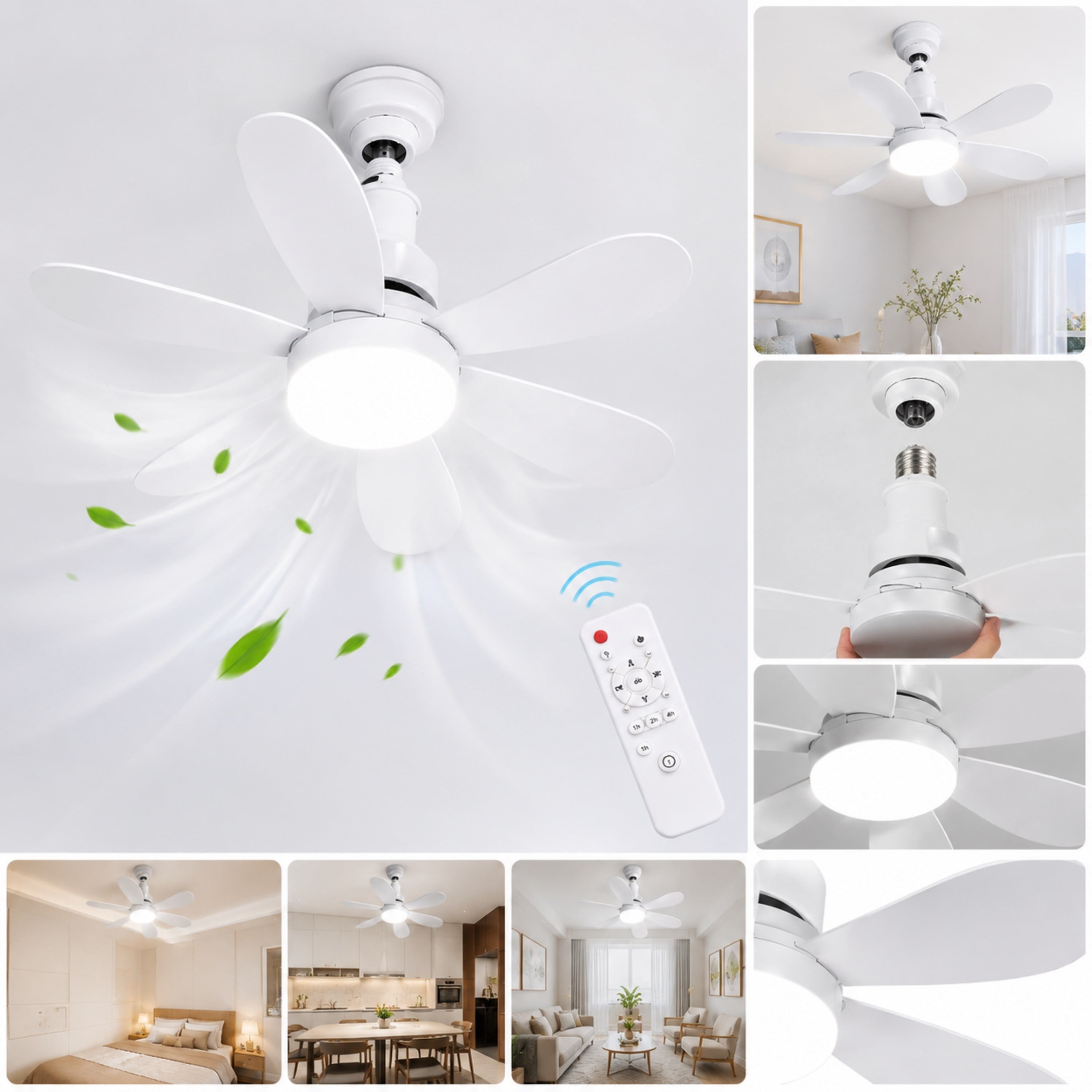 ATC Uzaktan Kumandalı Işıklı Tavan Vantilatörü E27 Duy Uyumlu LED Aydınlatmalı Sessiz Çalışan Tavan Fanı 30W Enerji Tasarruflu Vantilatör Lamba