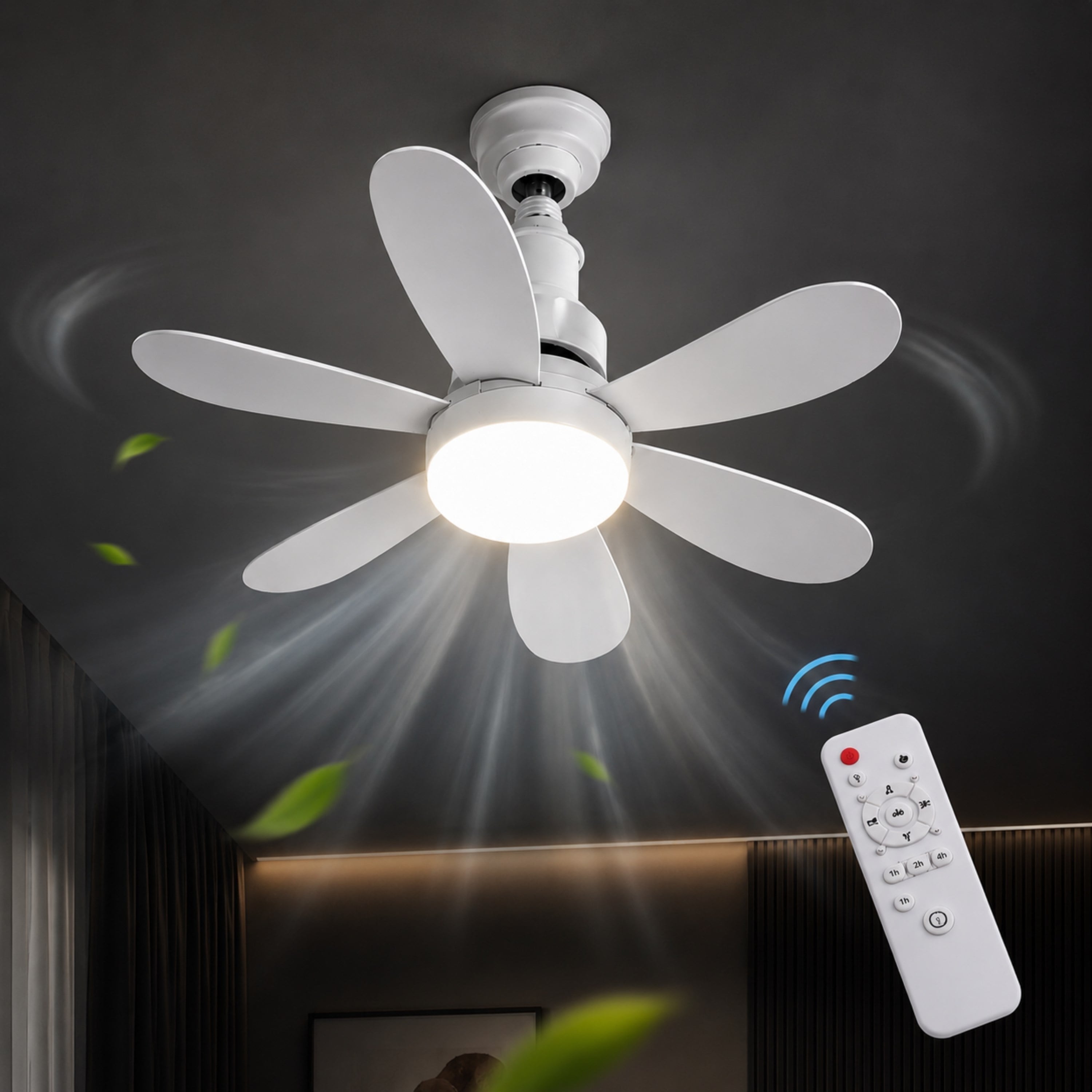 ATC Uzaktan Kumandalı Işıklı Tavan Vantilatörü E27 Duy Uyumlu LED Aydınlatmalı Sessiz Çalışan Tavan Fanı 30W Enerji Tasarruflu Vantilatör Lamba