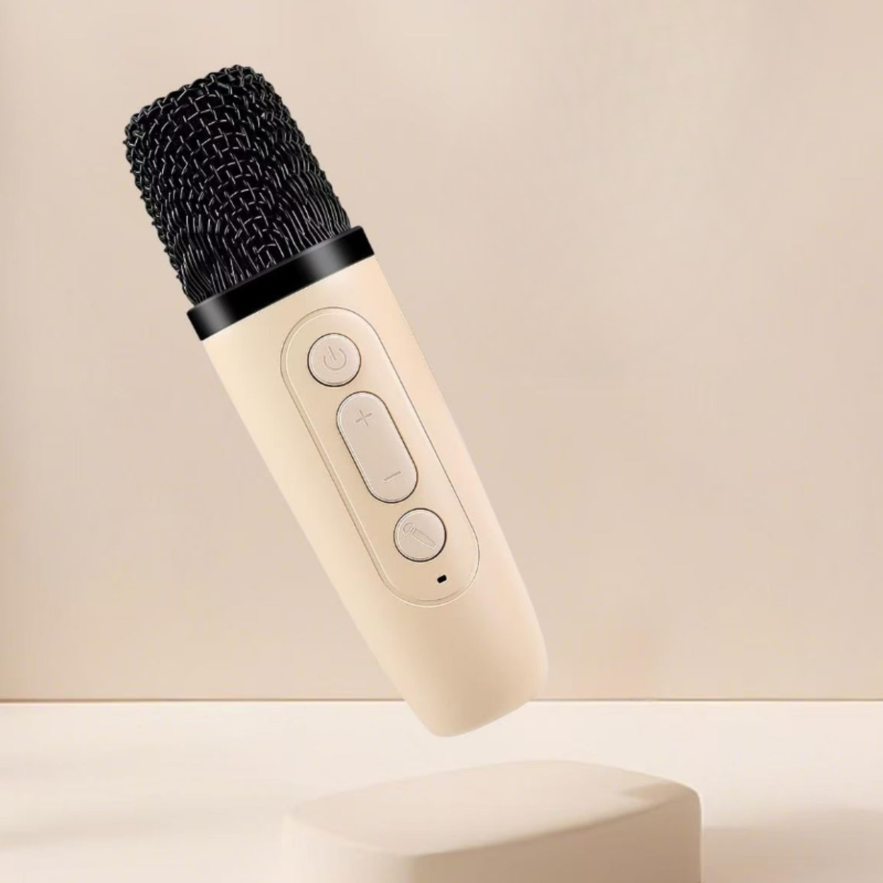 Bej K12 Renkli Işıklı Karaoke Hoparlör Tek Mikrofonlu Taşınabilir Bluetooth Müzik Kutusu Led Efektli Kablosuz Şarjlı Speaker 