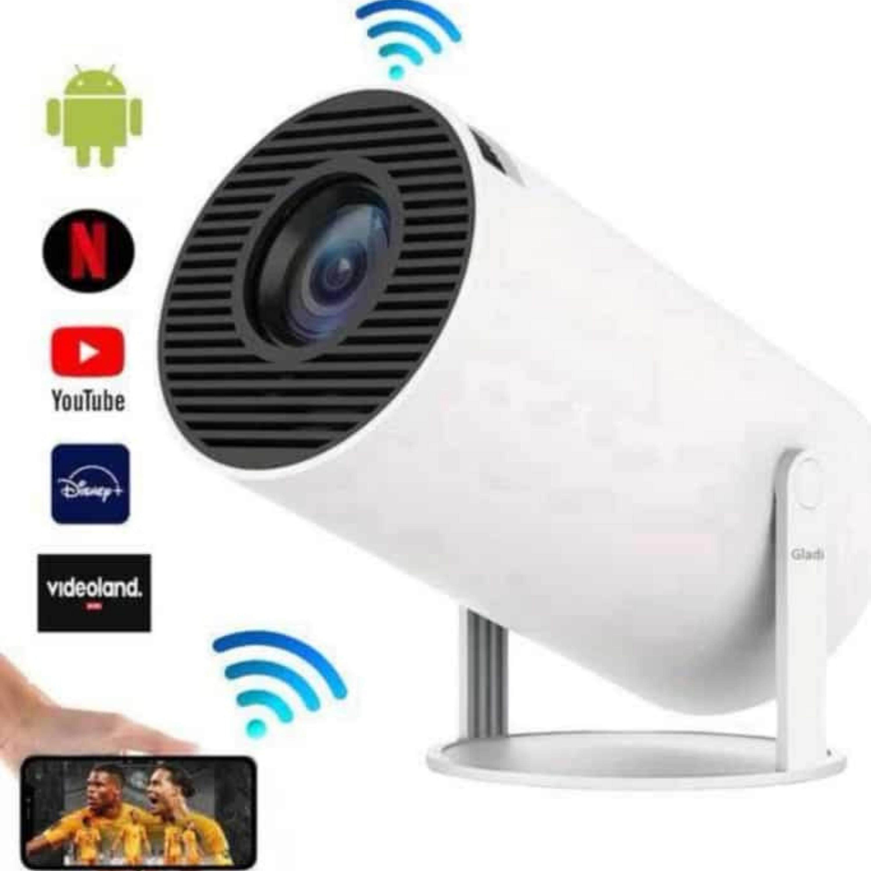 Beyaz Android Boru Projektör Cihazı Taşınabilir Ayaklı Sinema Projeksiyon Cihazı 