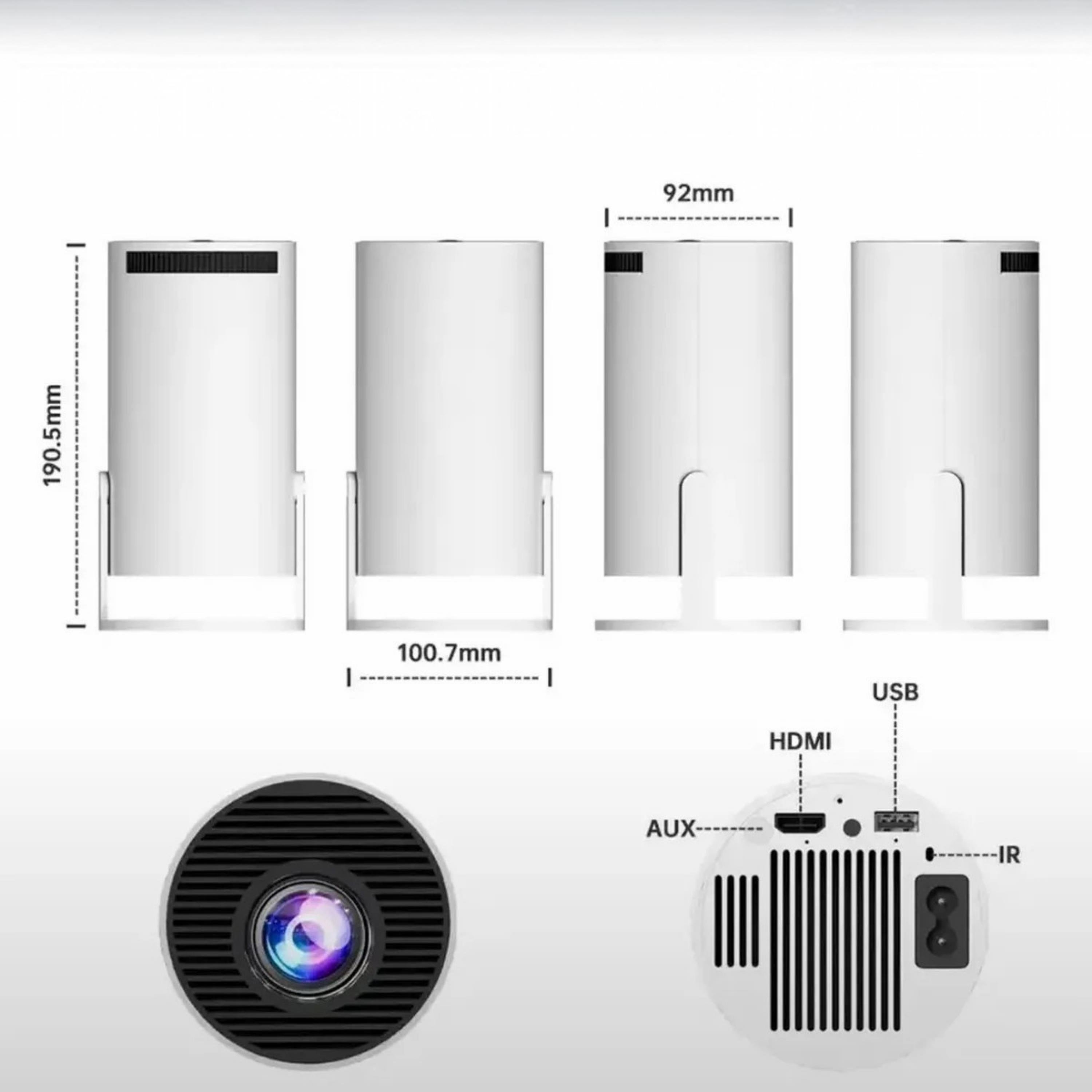 Beyaz Android Boru Projektör Cihazı Taşınabilir Ayaklı Çift Kollu Video Oyun Konsolu Sinema Projeksiyon Cihazı