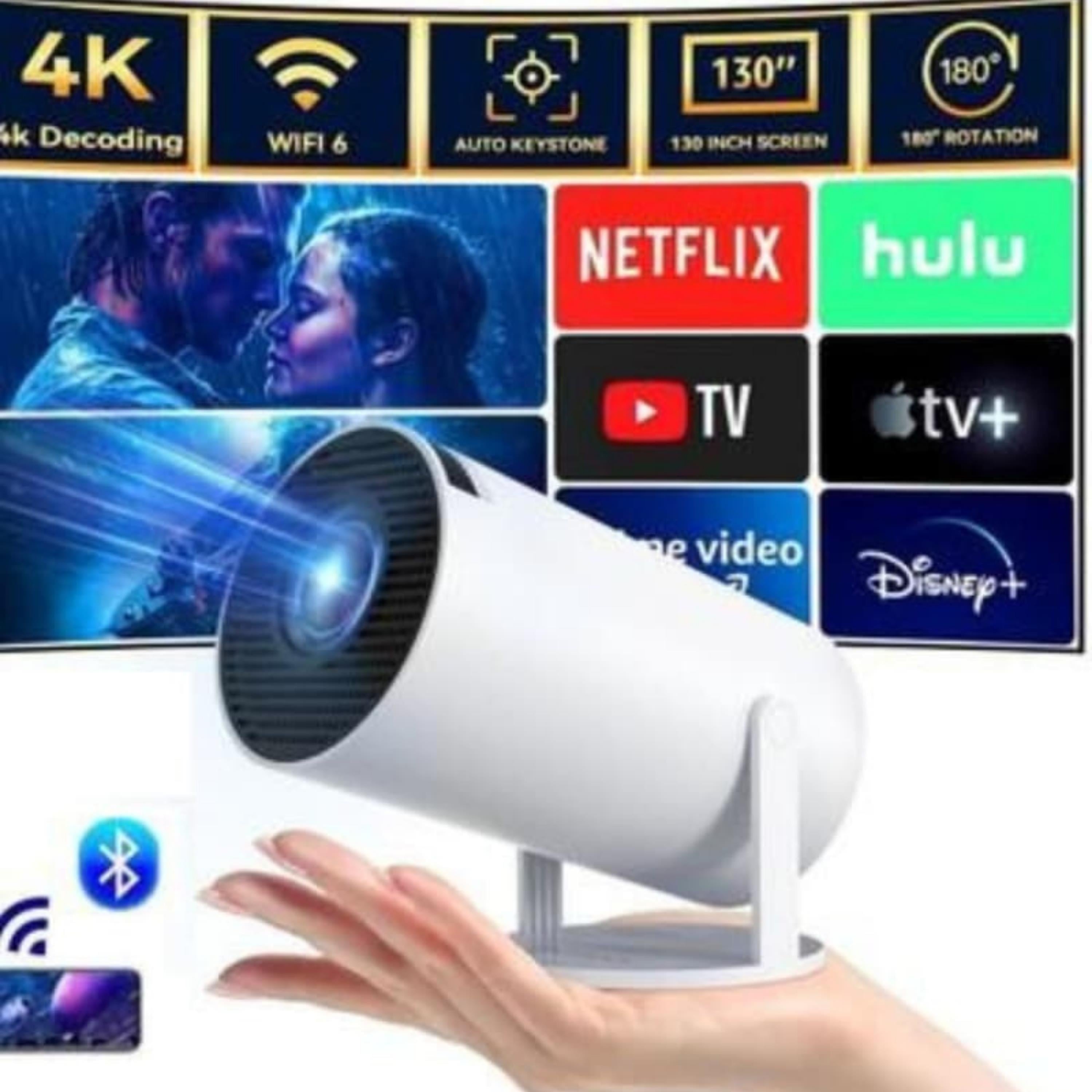 Beyaz Android Boru Projektör Cihazı Taşınabilir Ayaklı Sinema Projeksiyon Cihazı 