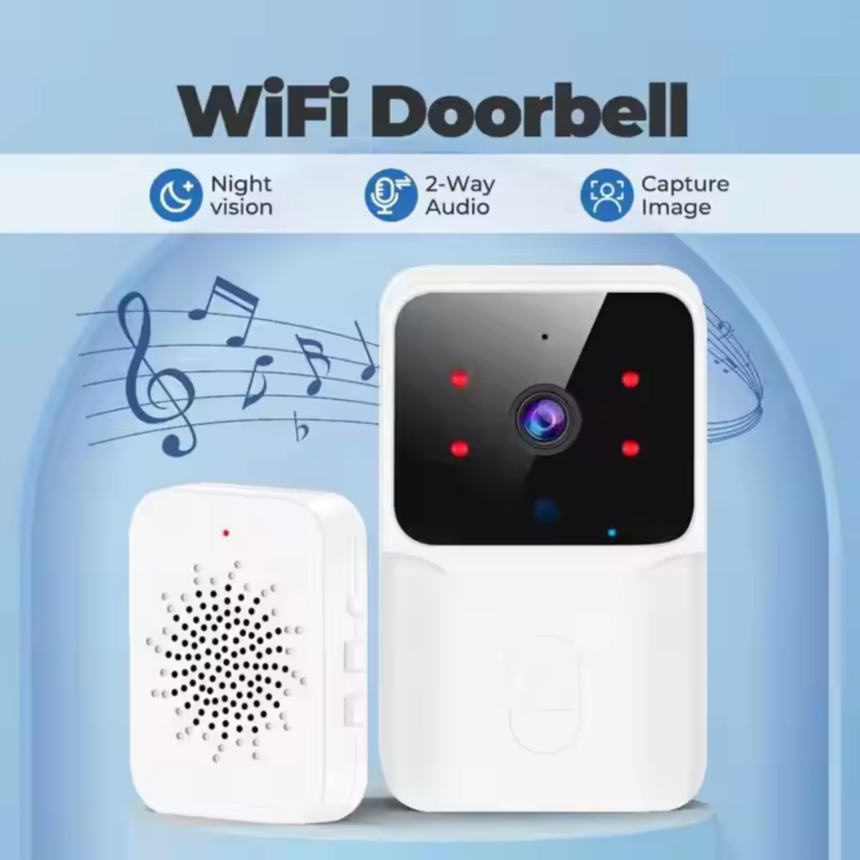 Beyaz Kameralı Akıllı Kapı Zili Kamera Sistemli Mini Doorbell Görüntülü Kapı Zili Hareket Sensörlü Gece Görüşlü Ev Ofis Güvenlik Şarjlı Kapı Zili