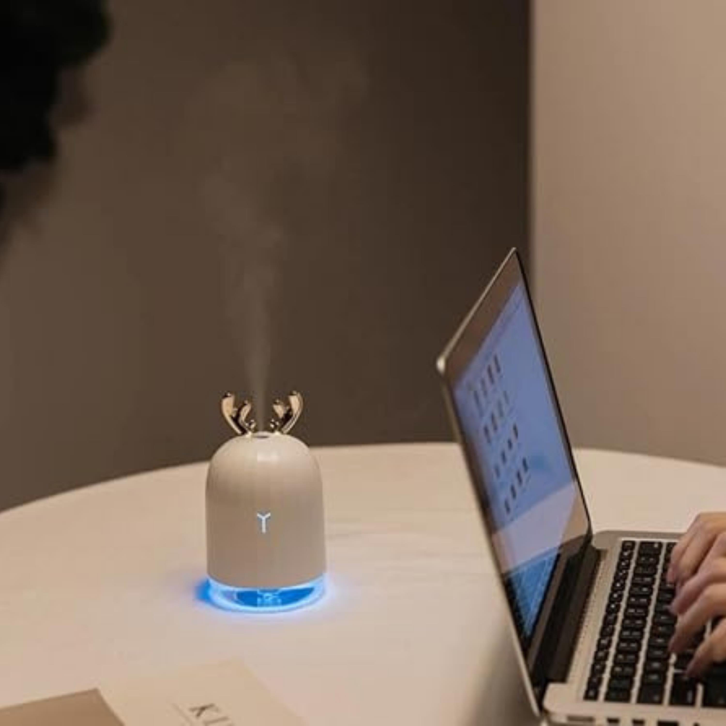Beyaz TSV Geyik Tasarımlı Lovely Humidifier Aroma Buhar Makinesi 7 Led Işıklı Hava Nemlendirici 