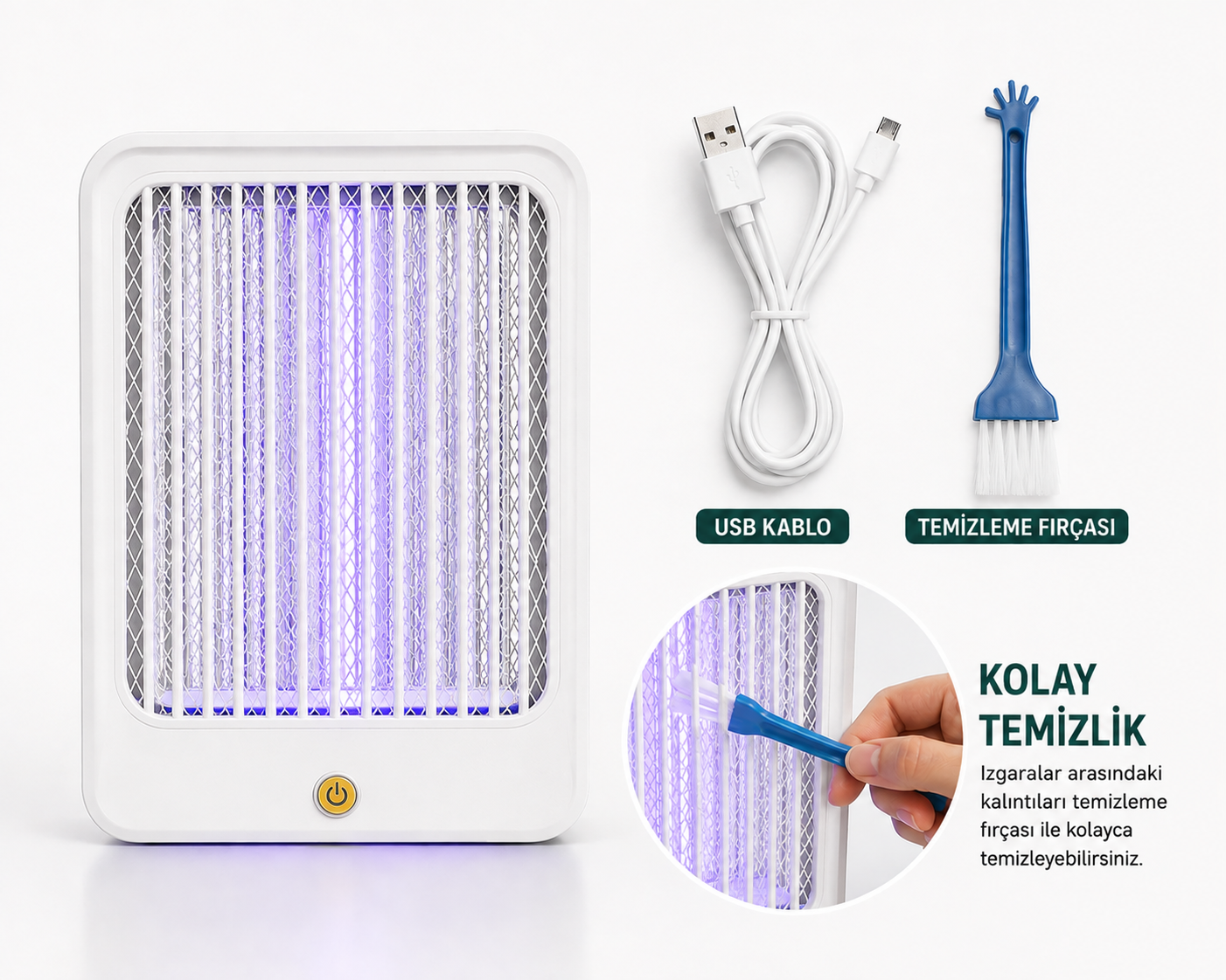 Beyaz USB Elektrikli Sinek Sivrisinek Öldürücü Lamba UV Işıklı Haşere Yakalama Cihazı Masaüstü Ve Duvara Asılabilir Elektrikli Sinek Kovucu Koruyucu Izgaralı 