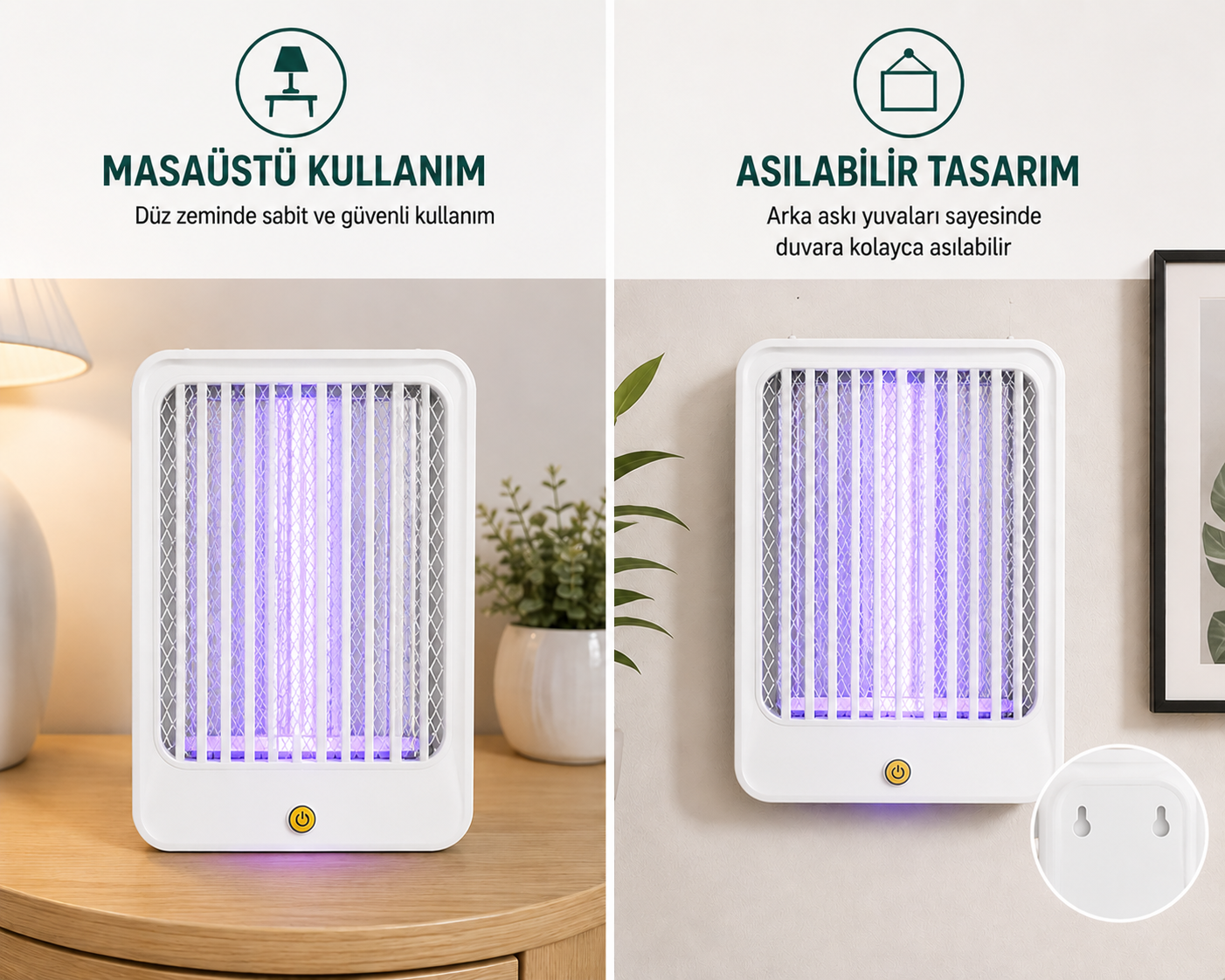 Beyaz USB Elektrikli Sinek Sivrisinek Öldürücü Lamba UV Işıklı Haşere Yakalama Cihazı Masaüstü Ve Duvara Asılabilir Elektrikli Sinek Kovucu Koruyucu Izgaralı 