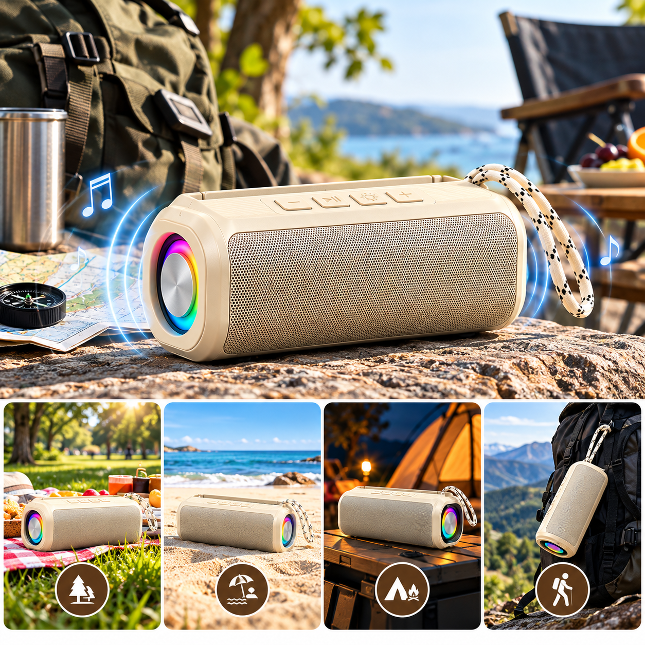 BLS-72 12W Bluetooth 5.4 Kablosuz Hoparlör RGB Işıklı TWS Stereo Destekli 1200 mAh Bataryalı USB TF Kart Girişli Type-C Şarjlı Telefon Standlı Taşınabilir Ses Sistemi
