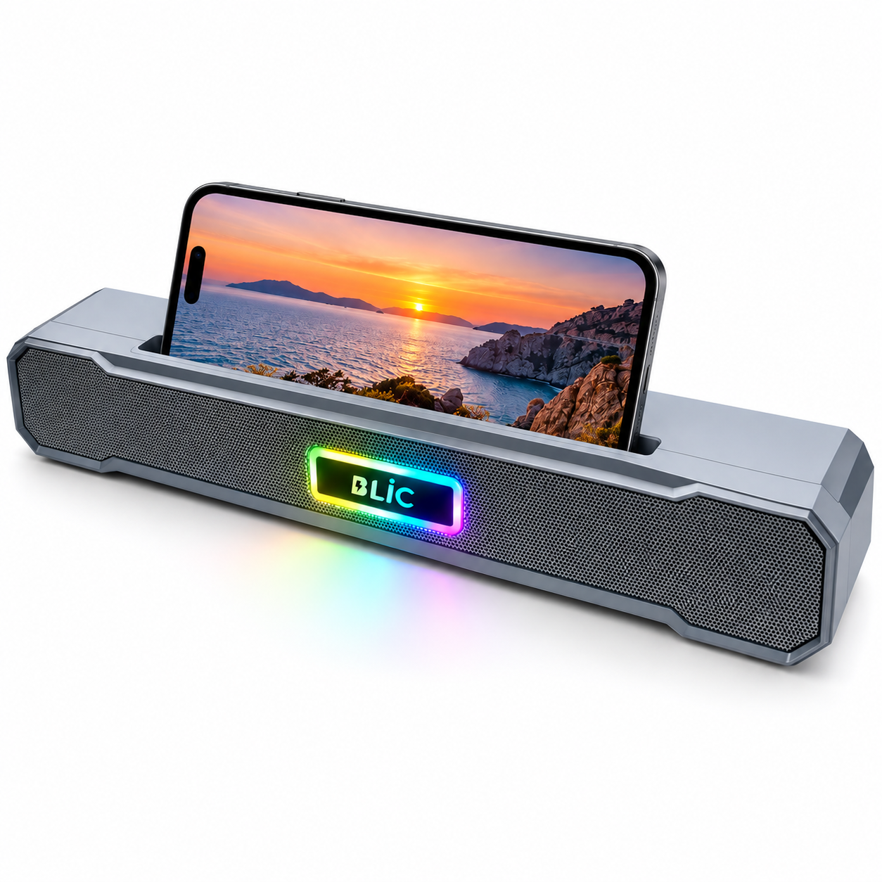 BLS-85 Kablosuz Bluetooth Hoparlör 6W Çift Hoparlörlü Telefon Tutuculu RGB Işıklı 1500 mAh Şarjlı USB Hafıza Kartı Destekli Masaüstü Ses Sistemi