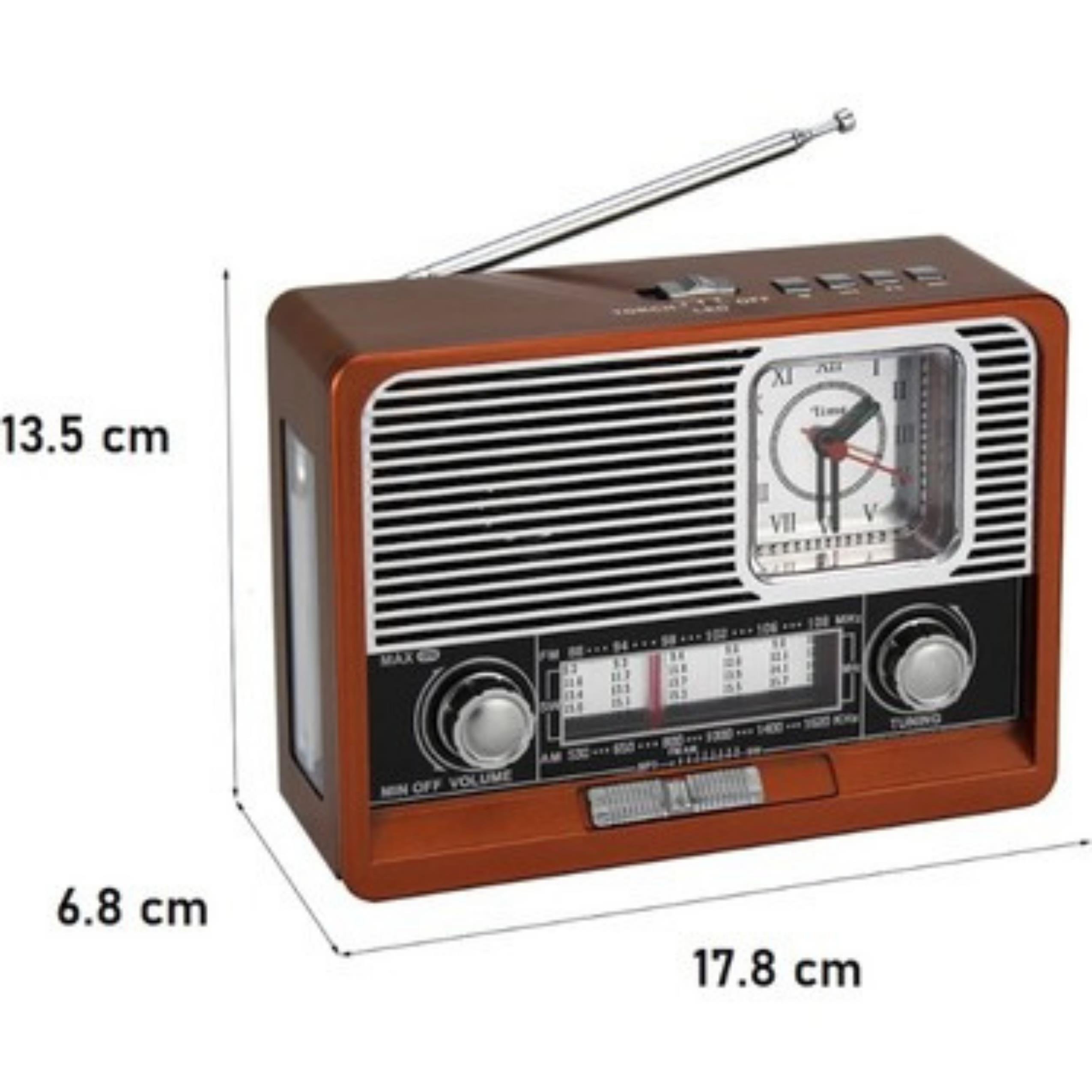 Bluetooth Bağlantılı Saatli Fenerli Nostaljik Radyo