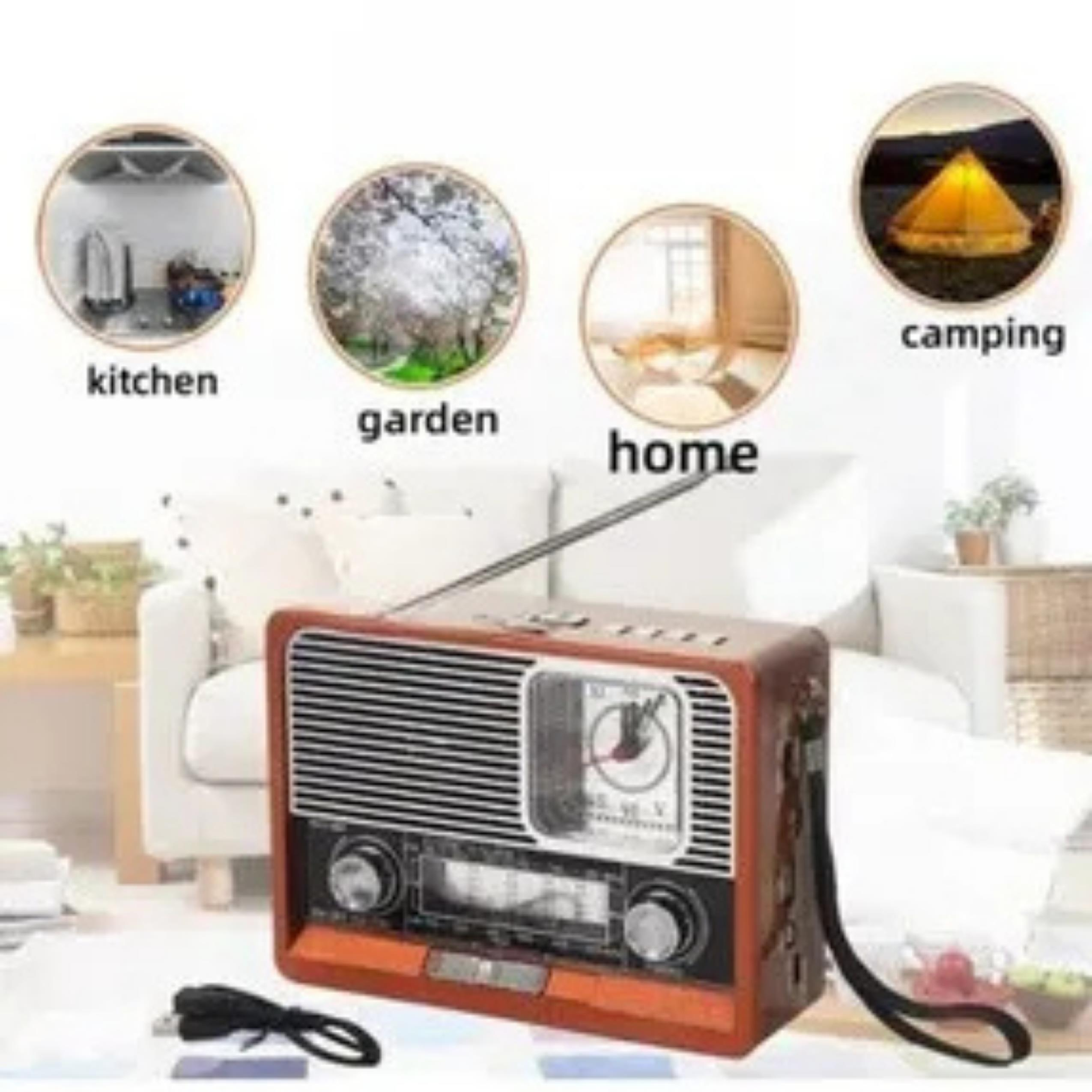 Bluetooth Bağlantılı Saatli Fenerli Nostaljik Radyo