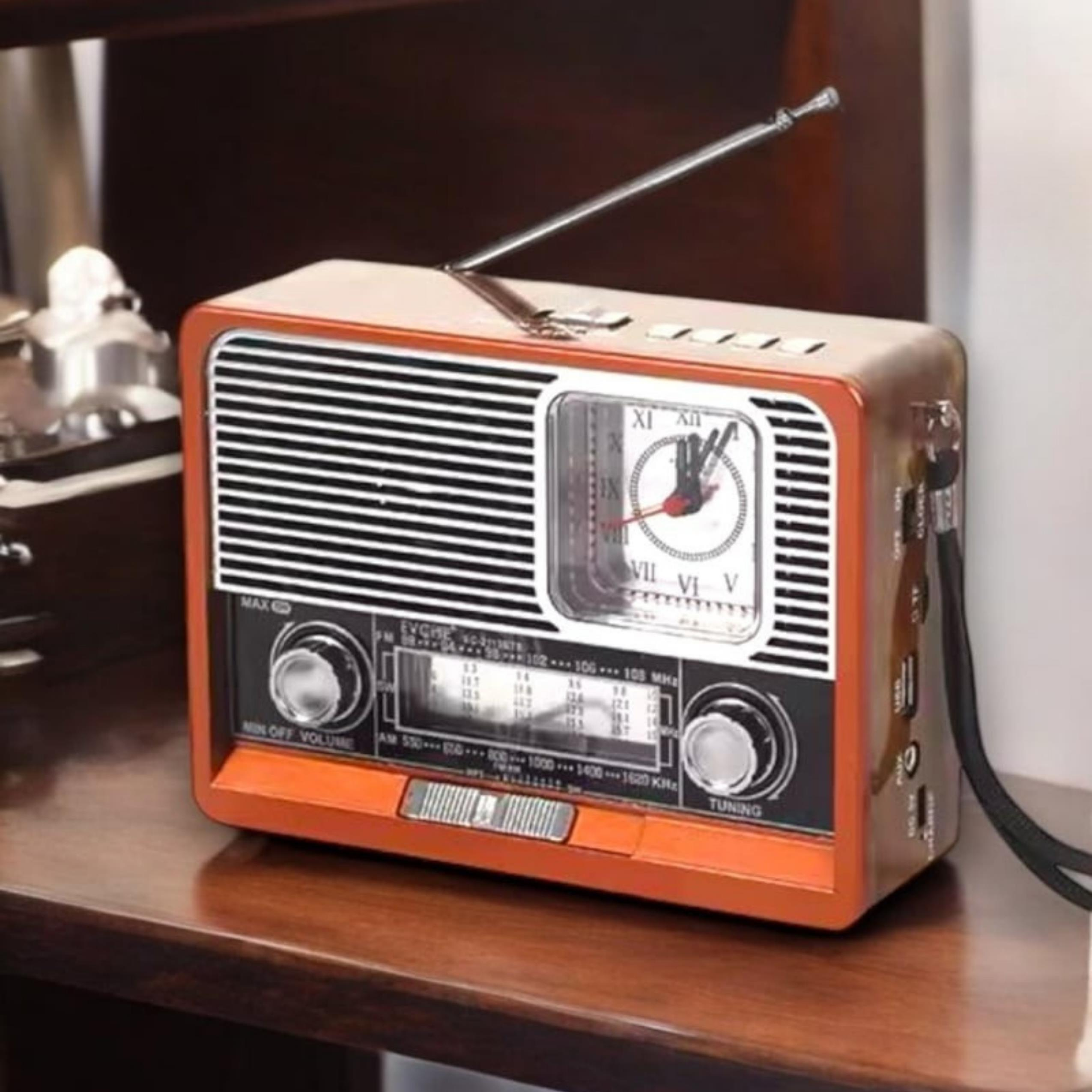 Bluetooth Bağlantılı Saatli Fenerli Nostaljik Radyo