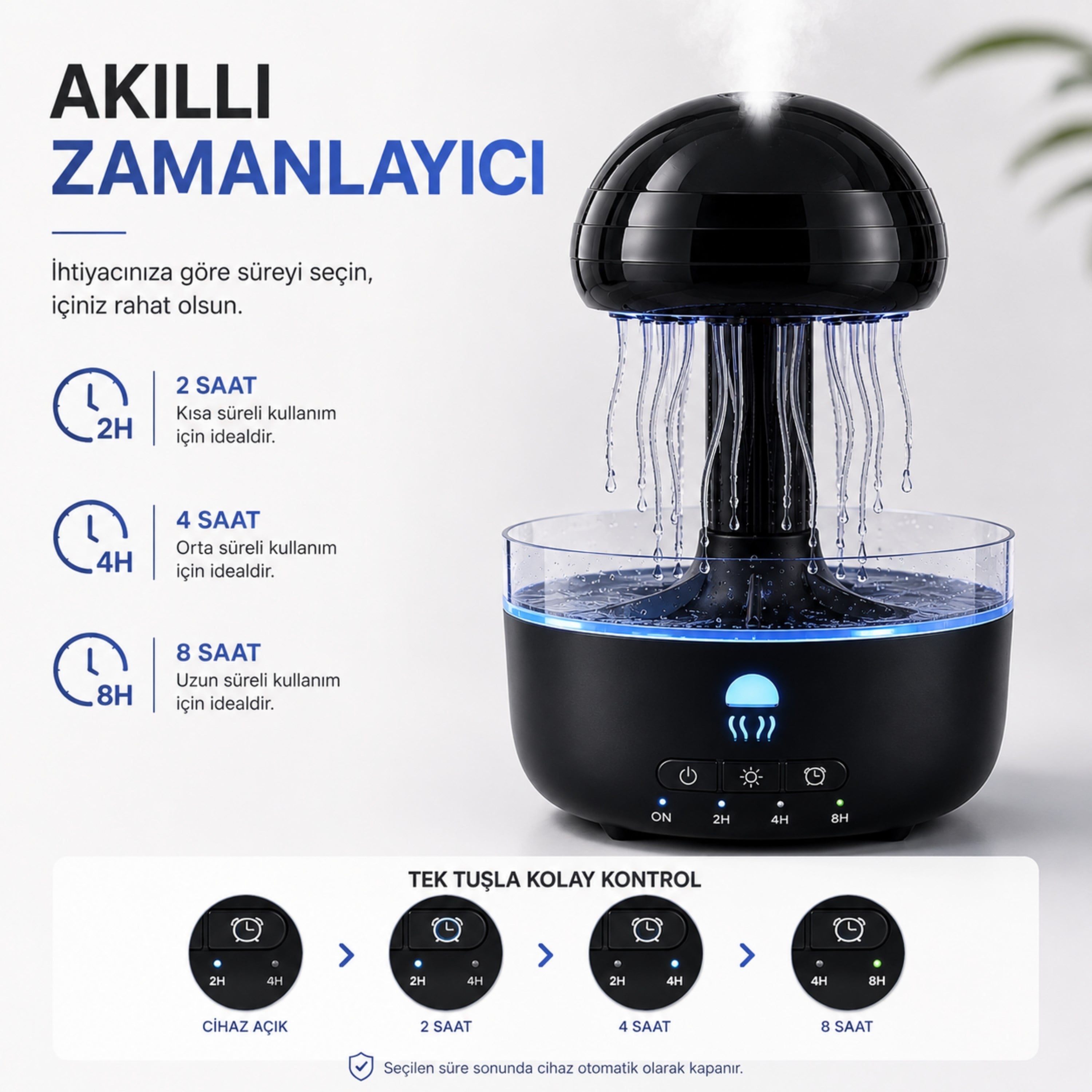 BWRV73 Dinamik Denizanası Efektli Nemlendirici  Aromaterapi Difüzörü LED Işıklı Uzaktan Kumandalı Hava Nemlendirici 320 ml Hareketli Ayaklı Zaman Ayarlı 