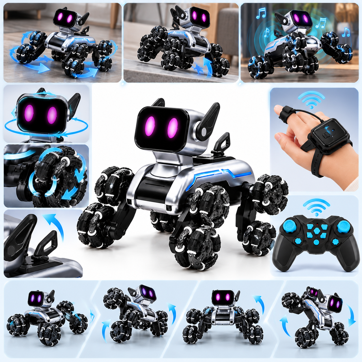 Çift Kumandalı Akıllı Robot Köpek Oyuncak Bileklik ve Uzaktan Kumanda Kontrollü Hareketli Robot Köpek