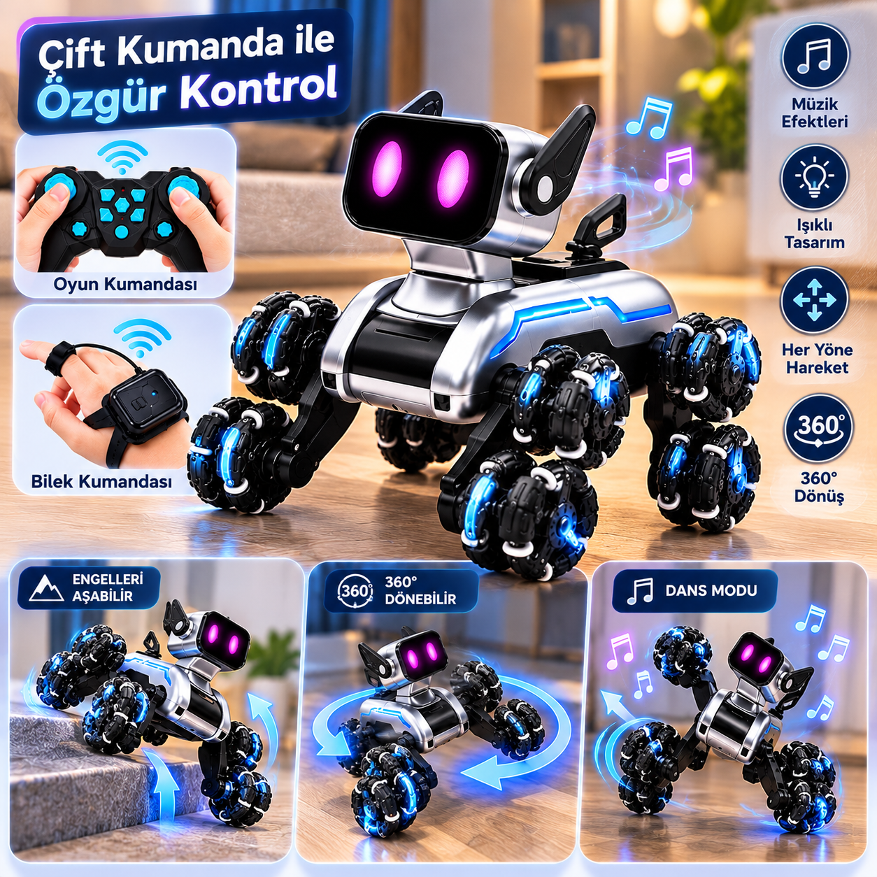 Çift Kumandalı Akıllı Robot Köpek Oyuncak Bileklik ve Uzaktan Kumanda Kontrollü Hareketli Robot Köpek