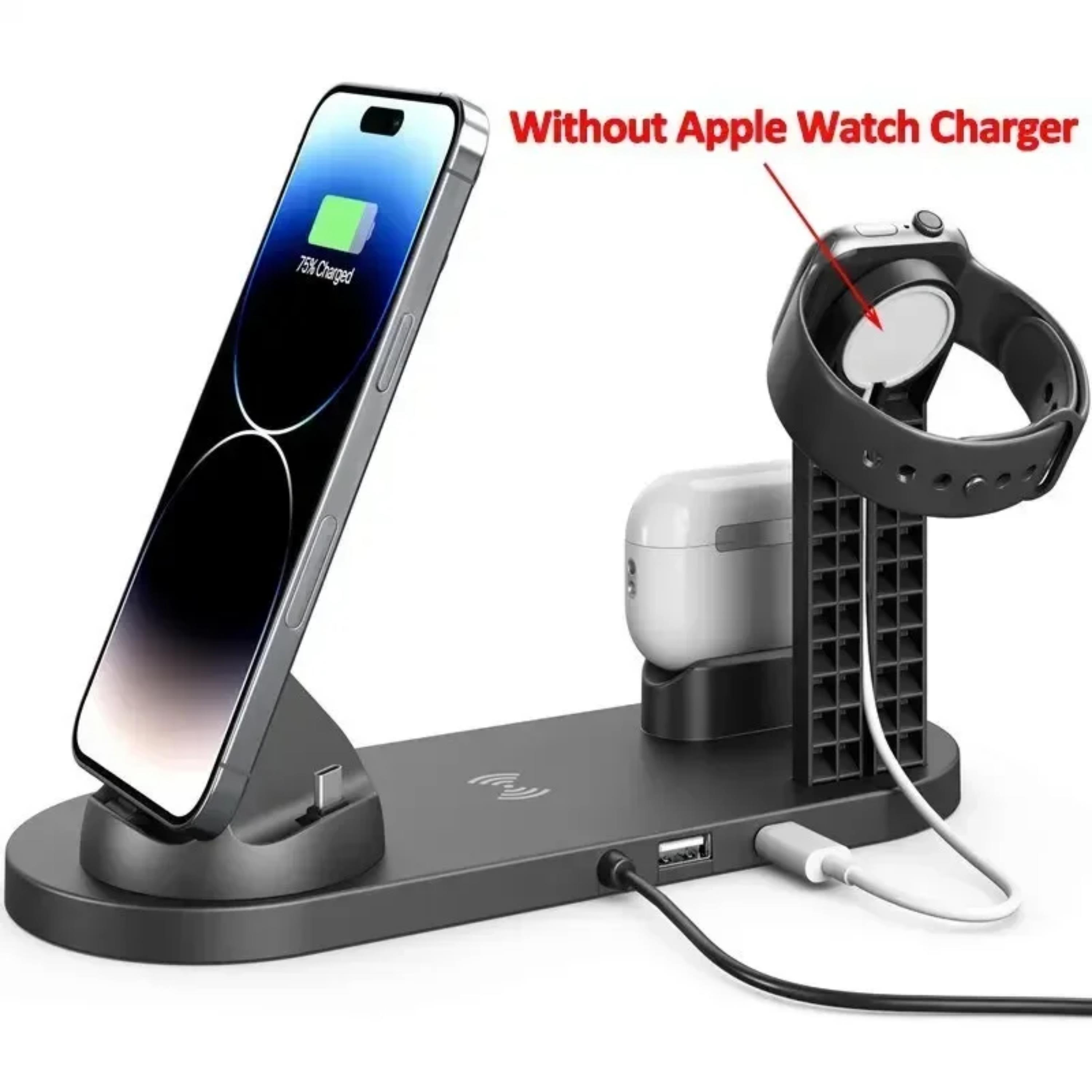Çok Fonksiyonlu Şarj Standı Telefon Saat Kulaklık Şarj İstasyonu Masaüstü 6 in 1 Type-c Micro USB Ve Lightning Giriş Desteği