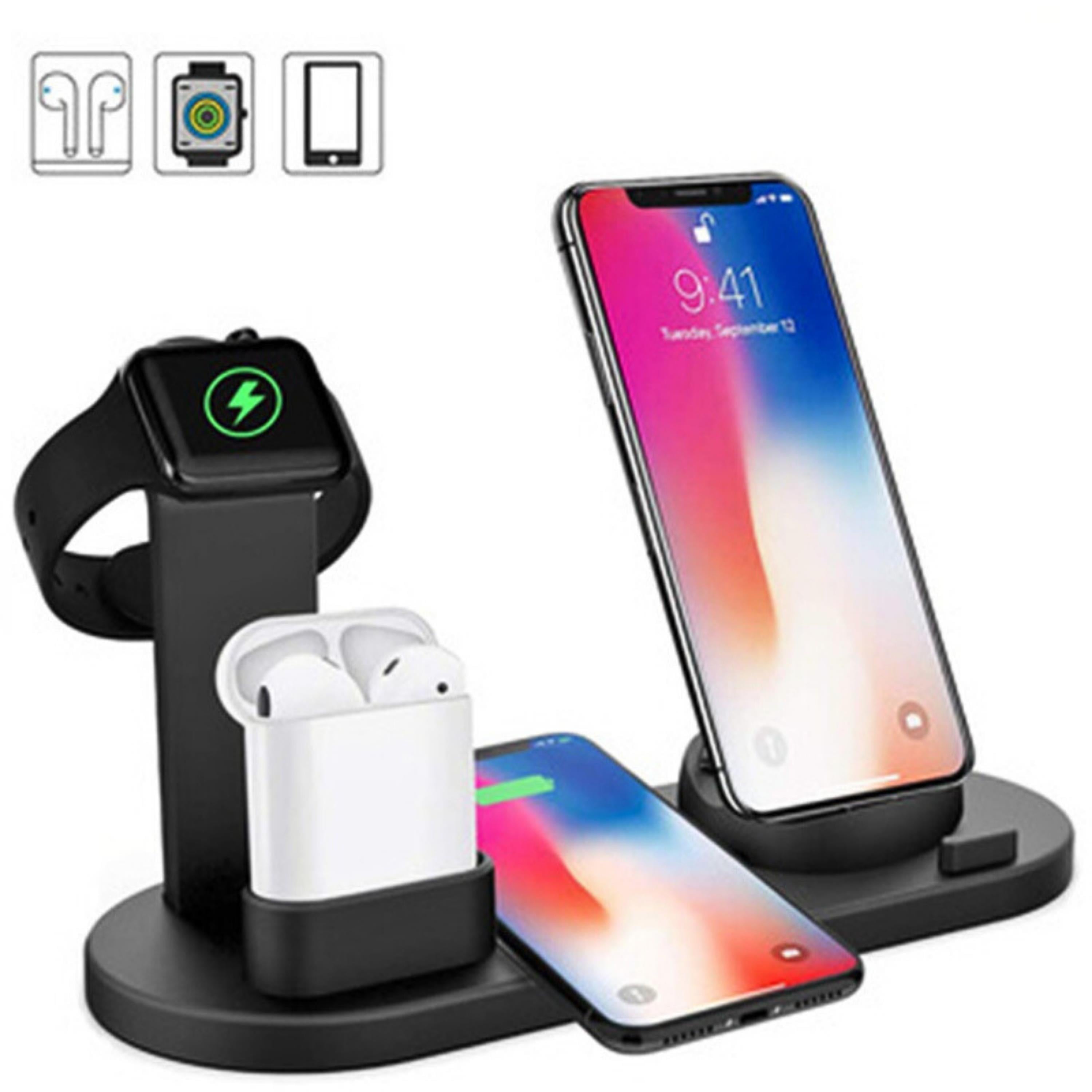 Çok Fonksiyonlu Şarj Standı Telefon Saat Kulaklık Şarj İstasyonu Masaüstü 6 in 1 Type-c Micro USB Ve Lightning Giriş Desteği