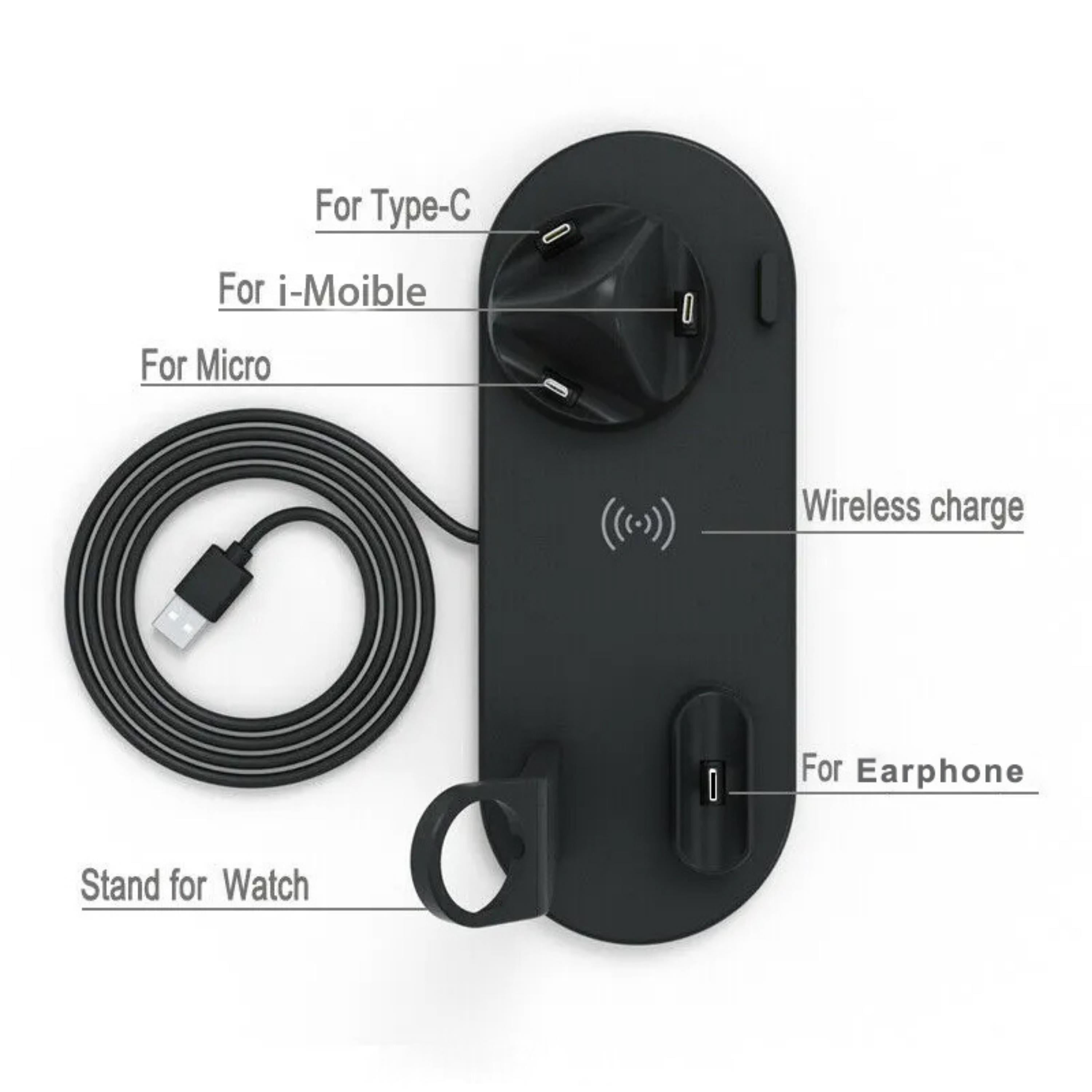 Çok Fonksiyonlu Şarj Standı Telefon Saat Kulaklık Şarj İstasyonu Masaüstü 6 in 1 Type-c Micro USB Ve Lightning Giriş Desteği