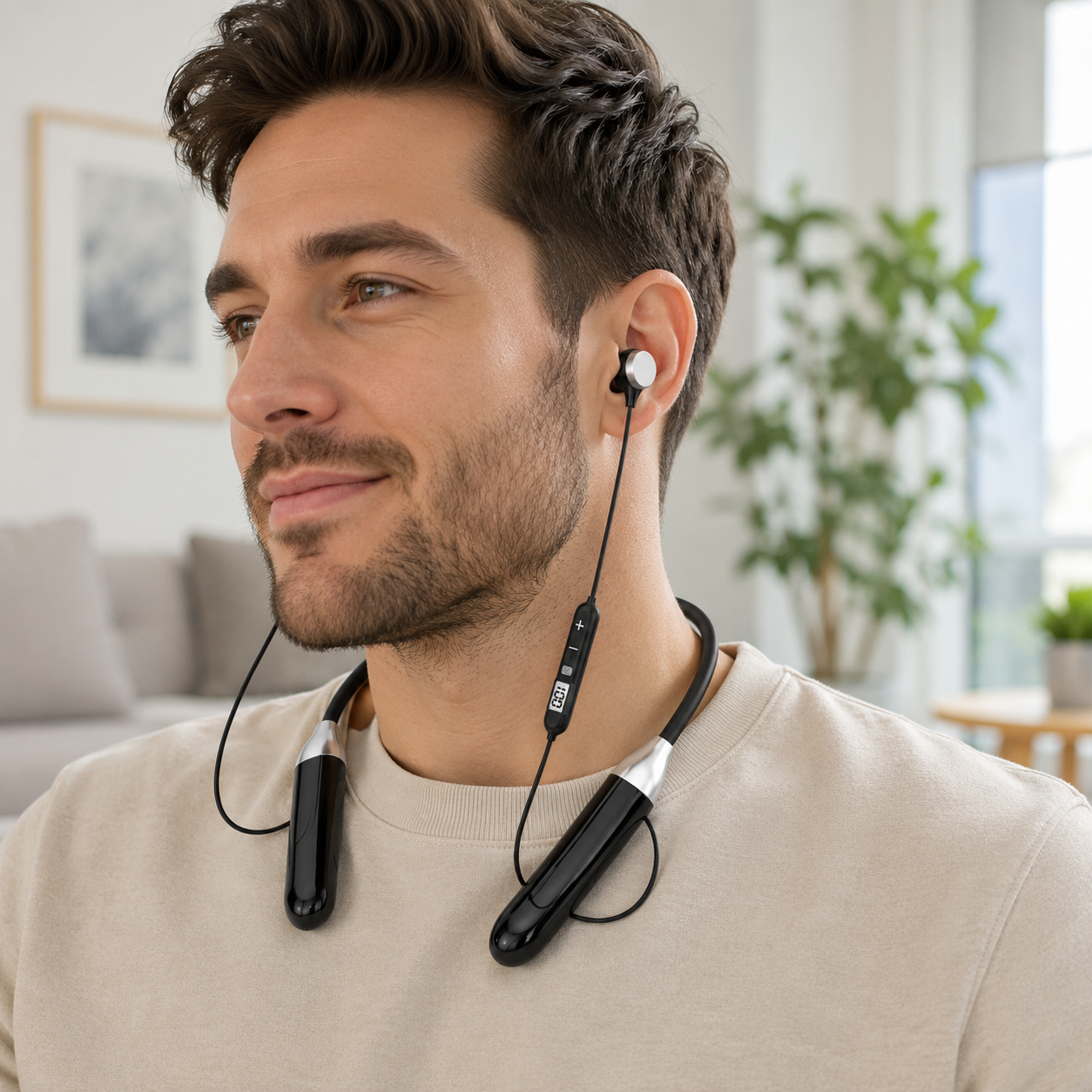 Comfort-04 Boyun Tipi Bluetooth Kulaklık 400 Saat Uzun Kullanım Dijital Göstergeli HD Ses Çift Cihaz Bağlantılı Kablosuz Kulaklık