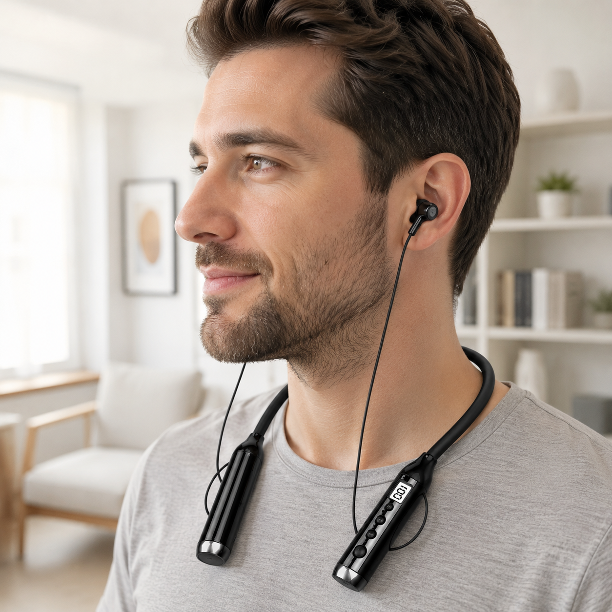 Comfort-05 Boyun Tipi Bluetooth Kulaklık 600 Saat Uzun Kullanım Dijital Göstergeli HD Ses Çift Cihaz Bağlantılı Kablosuz Kulaklık