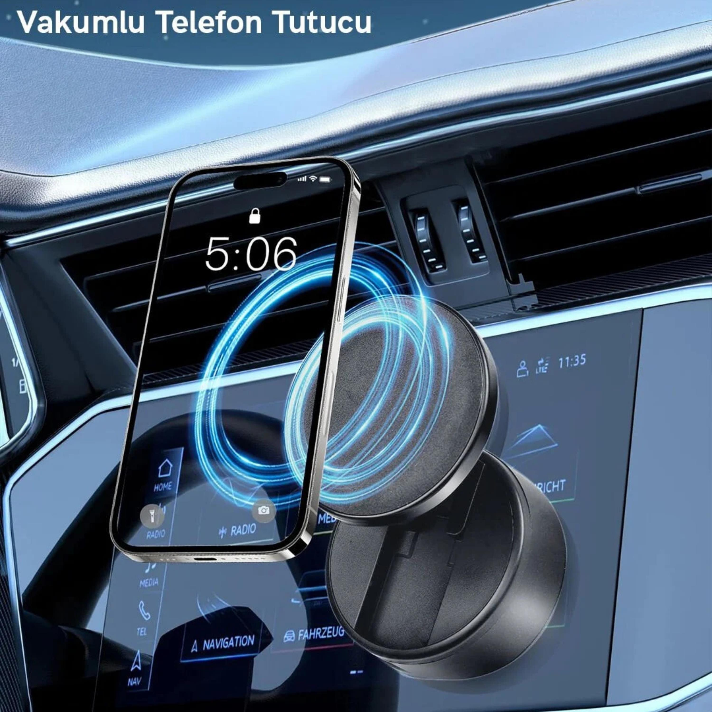 D21 Vakumlu Manyetik Telefon Tutucu Şarjlı Araç İçi Masa Üstü Magnetik Telefon Tutucu