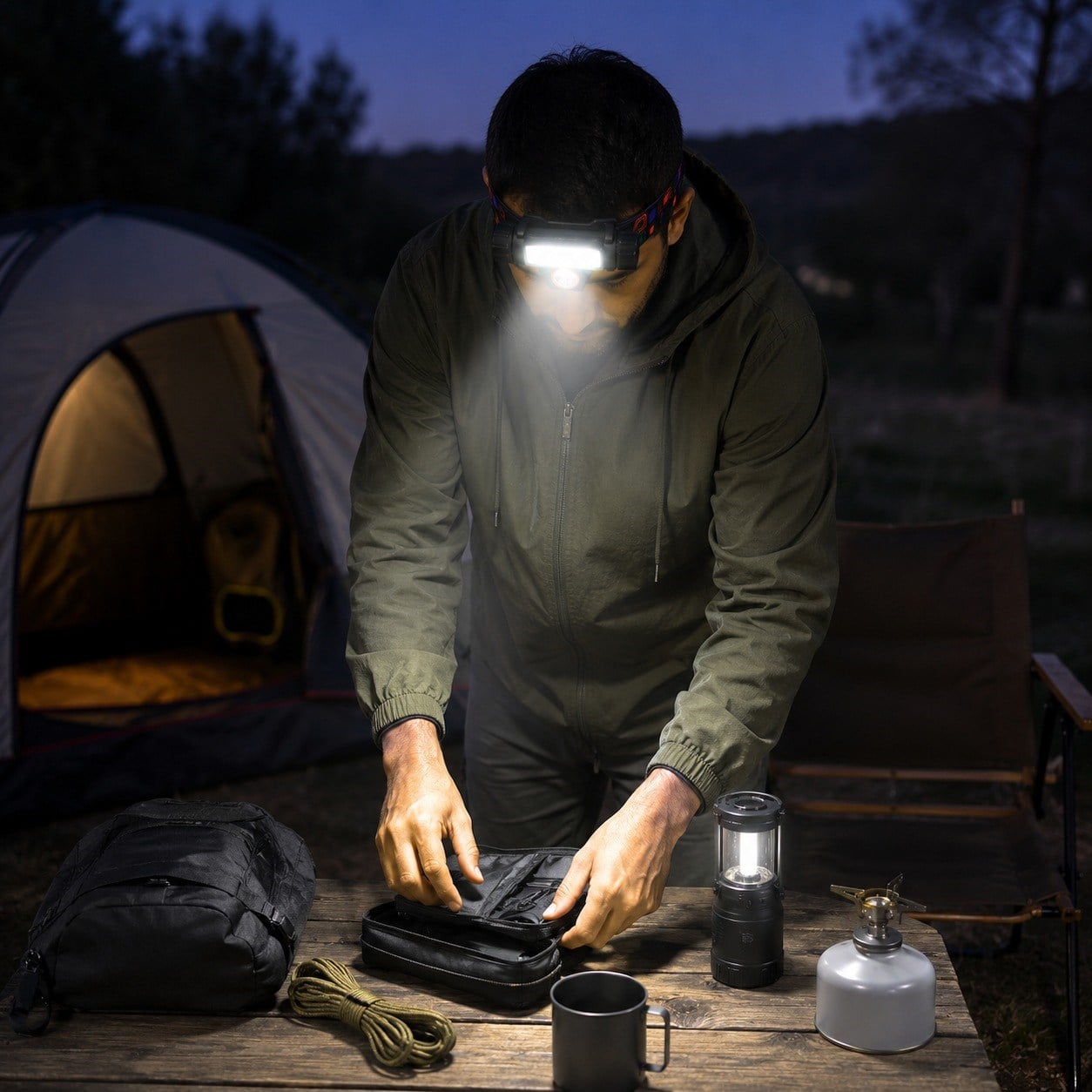 DP-696 Şarjlı Kafa Feneri COB LED ve Odaklı LED Çift Aydınlatmalı Ayarlanabilir Kafa Bantlı Güçlü Kamp Outdoor Balıkçılık Tamir Baş Feneri