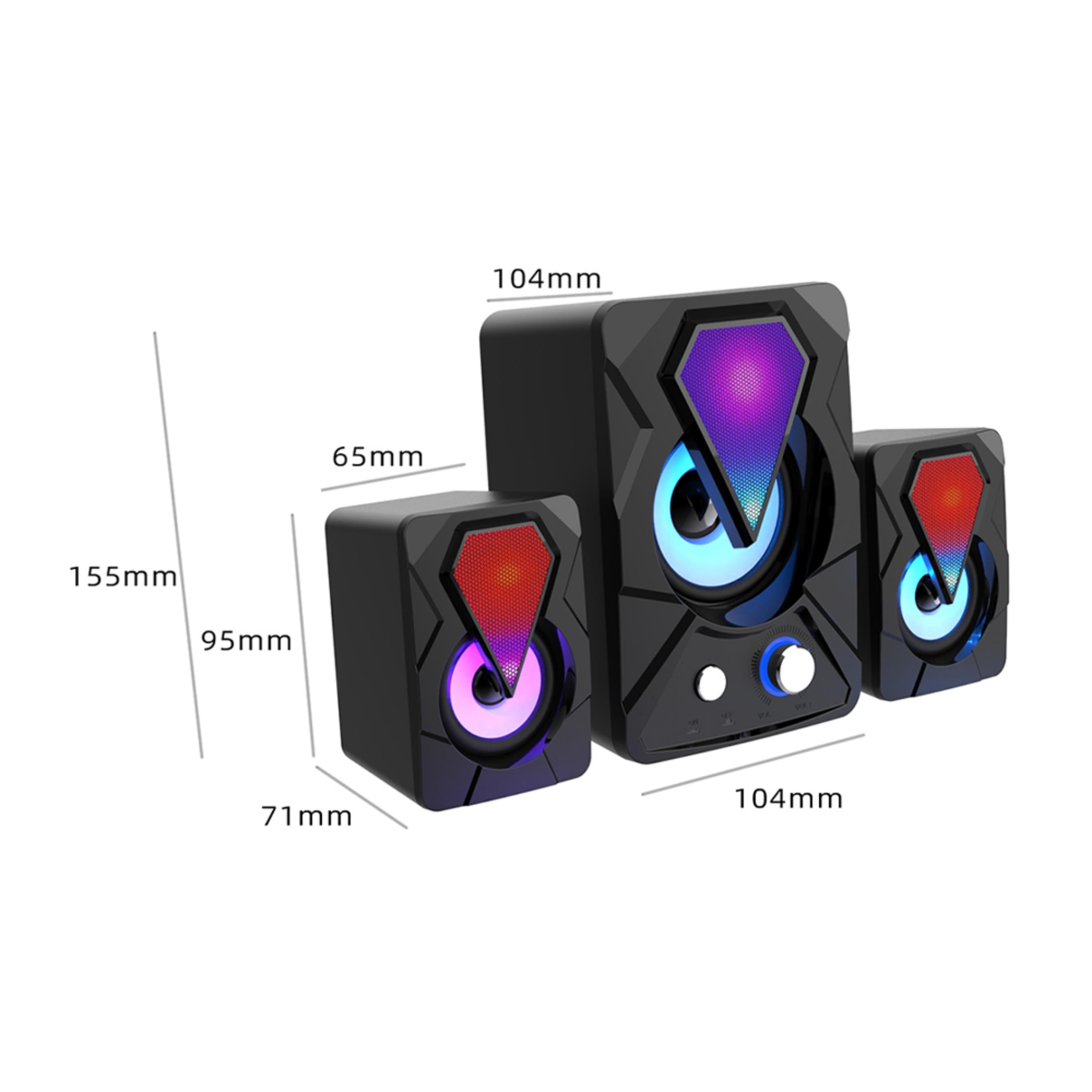 E-1306 USB 2.1 Multimedya Subwoofer Hoparlör Seti RGB Işıklı 3'lü Speaker Sistemi Bilgisayar ve Laptop Uyumlu Telefon Destekli Masaüstü Ses Sistemi Bilgisayar Hoparlörü