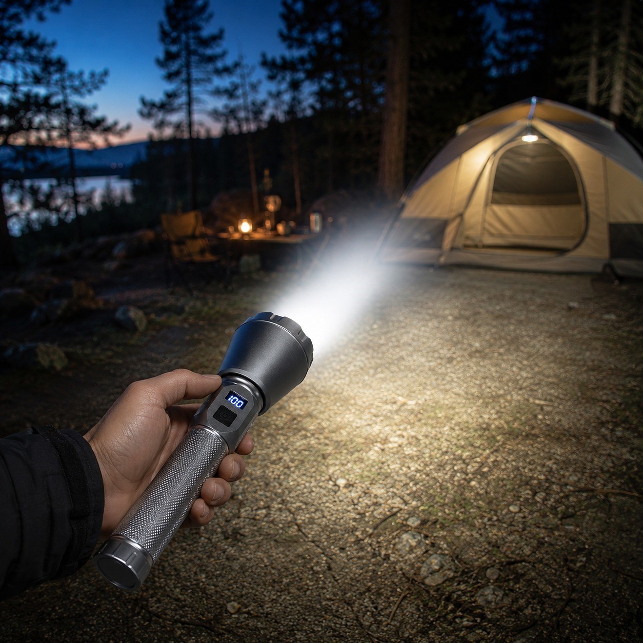 Everton RT-260 60W 6000 Lümen Şarjlı LED El Feneri 3 Işık Modlu Dijital Göstergeli Güçlü Uzun Menzilli Kamp Outdoor Acil Durum Feneri