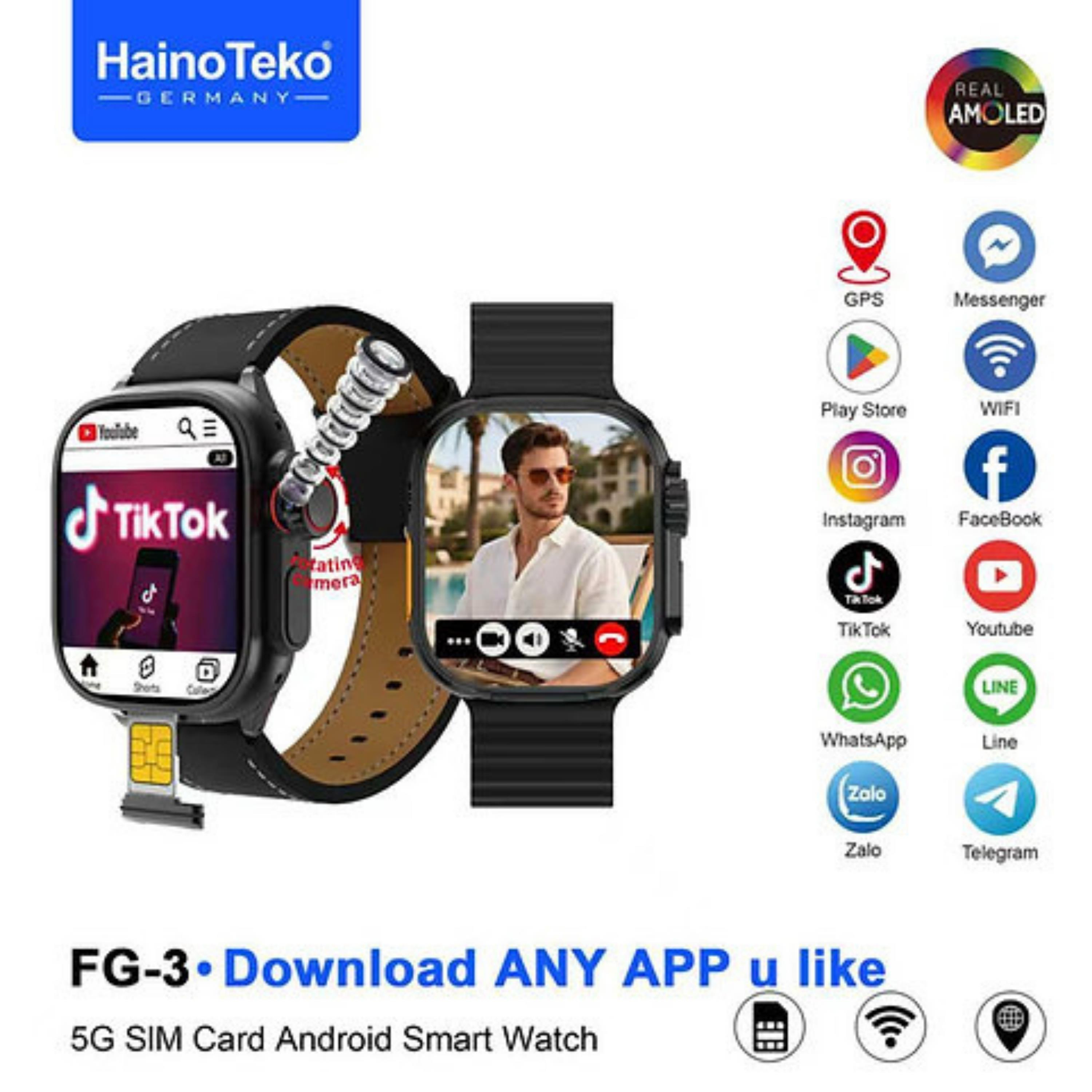 FG 3 Haino Teko Android Akıllı Saat 5G Sim Kart Destekli Amoled Ekran Kameralı Wifi Google Play Destekli Dokunmatik Ekran Sim Kartlı Akıllı Saat