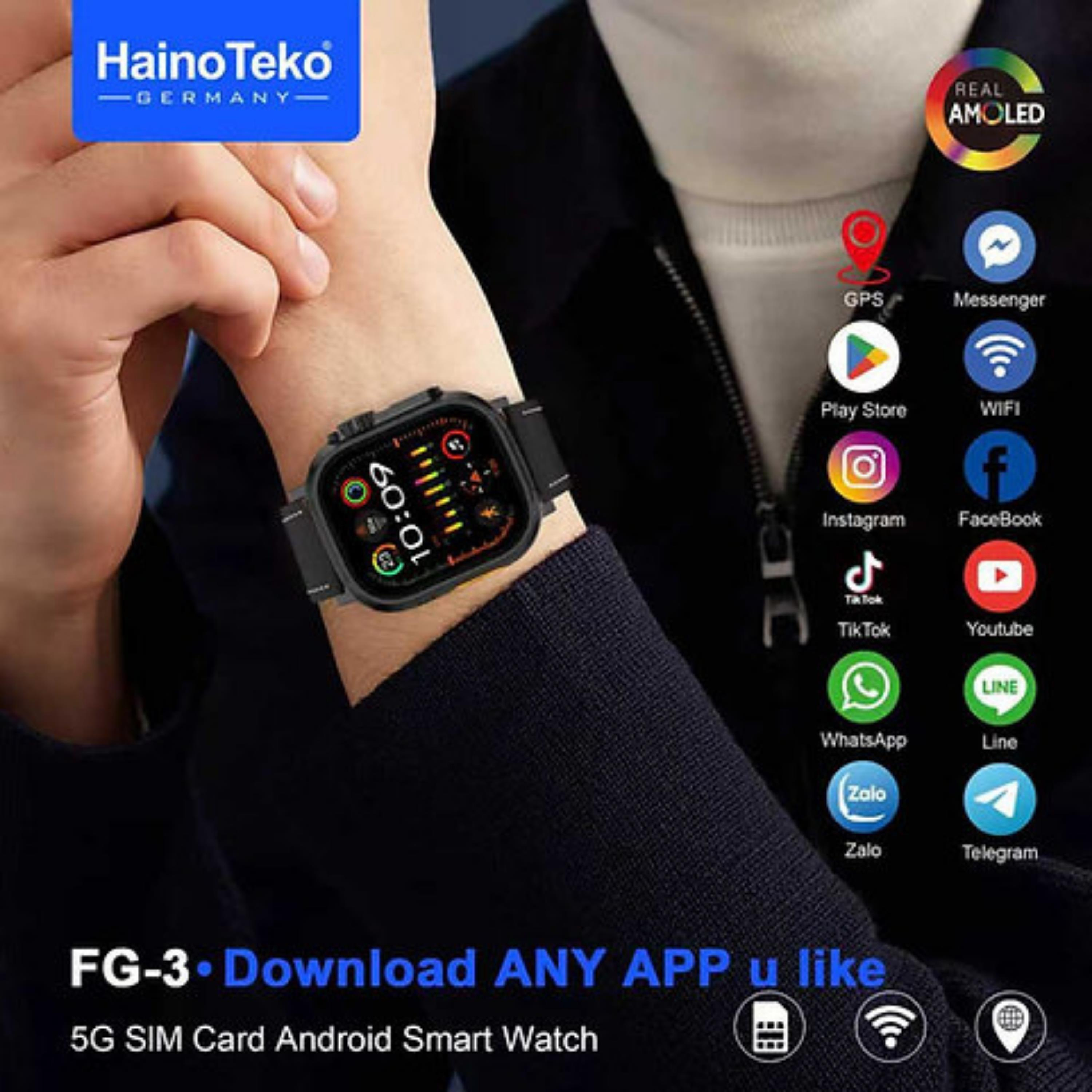 FG 3 Haino Teko Android Akıllı Saat 5G Sim Kart Destekli Amoled Ekran Kameralı Wifi Google Play Destekli Dokunmatik Ekran Sim Kartlı Akıllı Saat