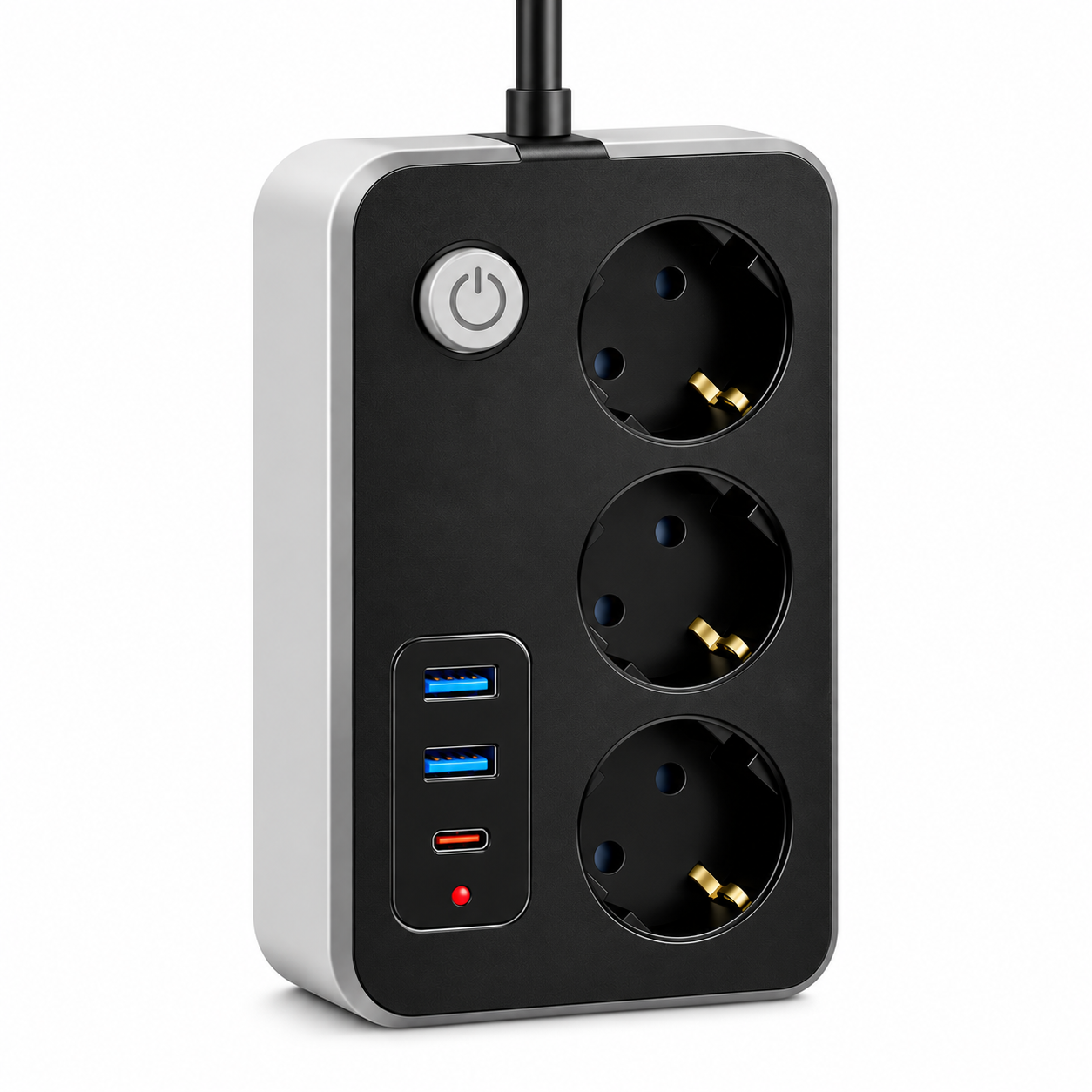 FTR02 Termal Akım Korumalı 3'lü Çoklu Priz 2 USB ve 1 Type C Girişli 20W PD Şarj Destekli 2500W Güç Kapasiteli Açma Kapama Düğmeli Uzatma Kablosu