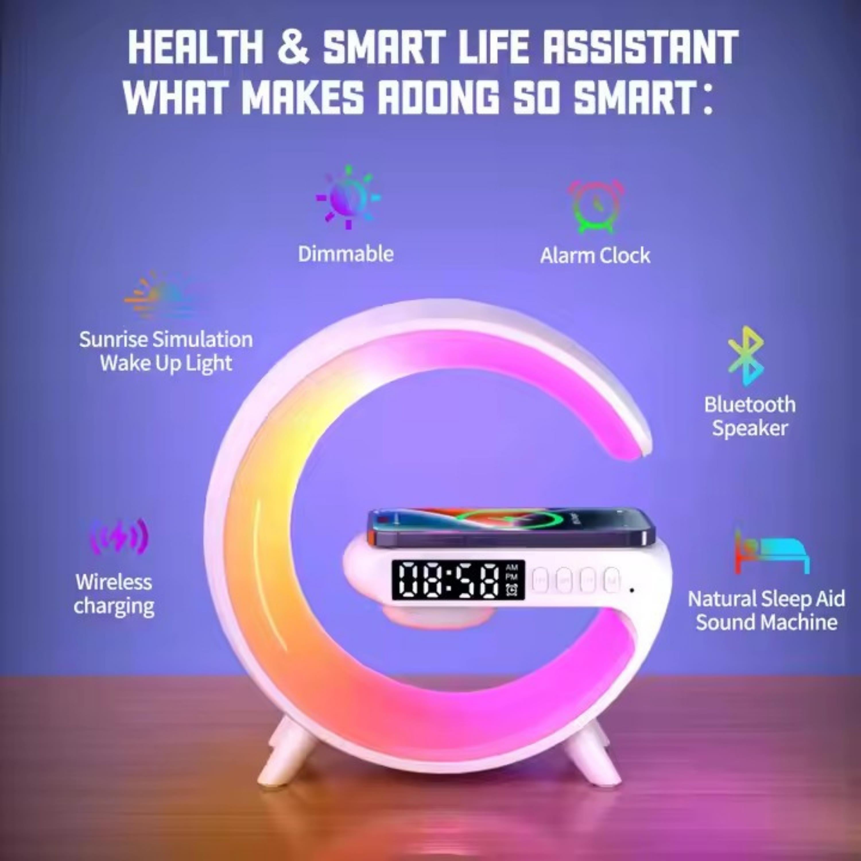 G63 RGB LED Masa Lambası Dijital Saatli Bluetooth Hoparlör Ortam Lambası Gece Lambası Işık Efektli Mini Dekoratif Aydınlatma G Hoparlör Şarj Standı