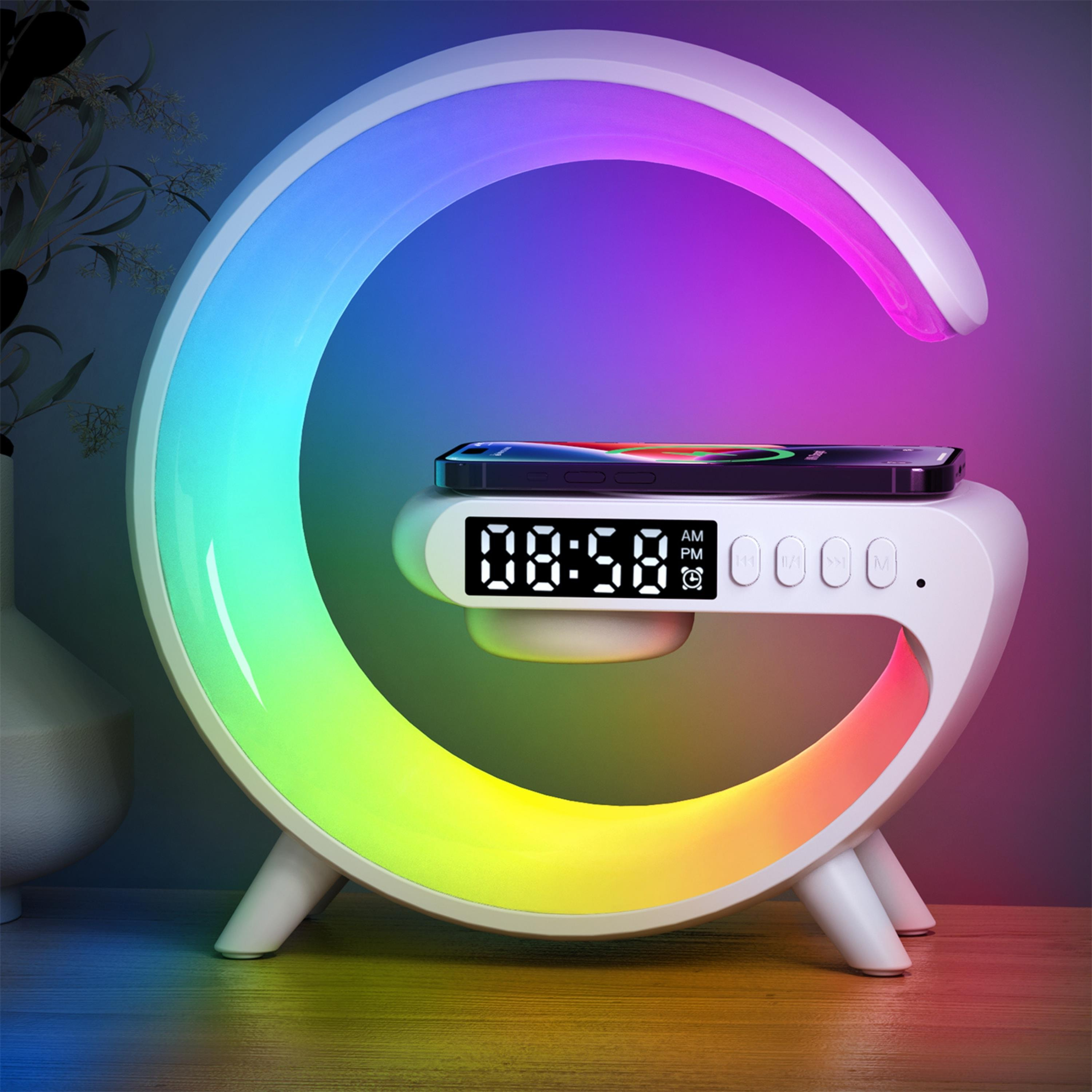 G63 RGB LED Masa Lambası Dijital Saatli Bluetooth Hoparlör Ortam Lambası Gece Lambası Işık Efektli Mini Dekoratif Aydınlatma G Hoparlör Şarj Standı