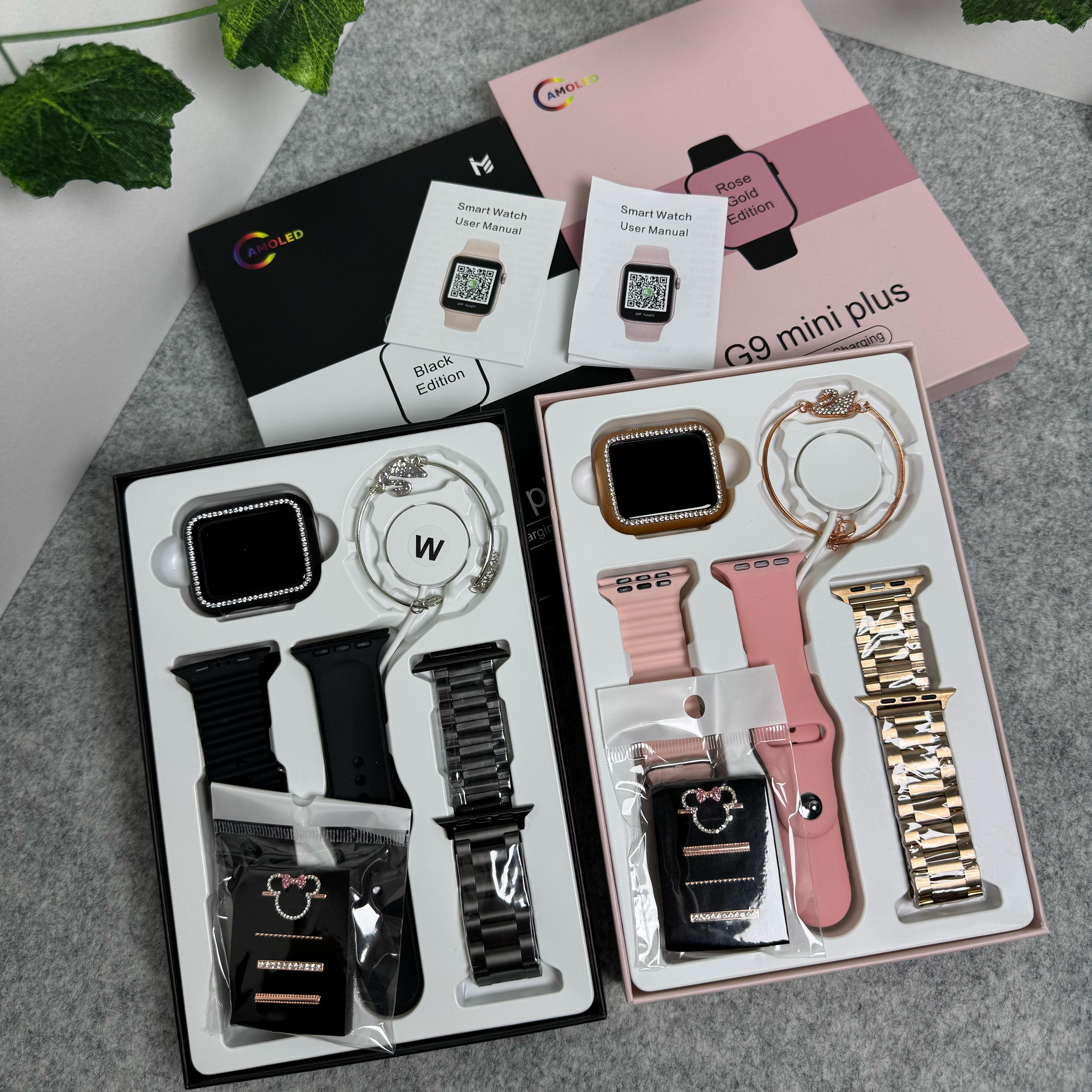 G9 Mini Plus 3 Kordon & Charmlı Rose Gold Akıllı Saat Seti + Bileklik Hediyeli