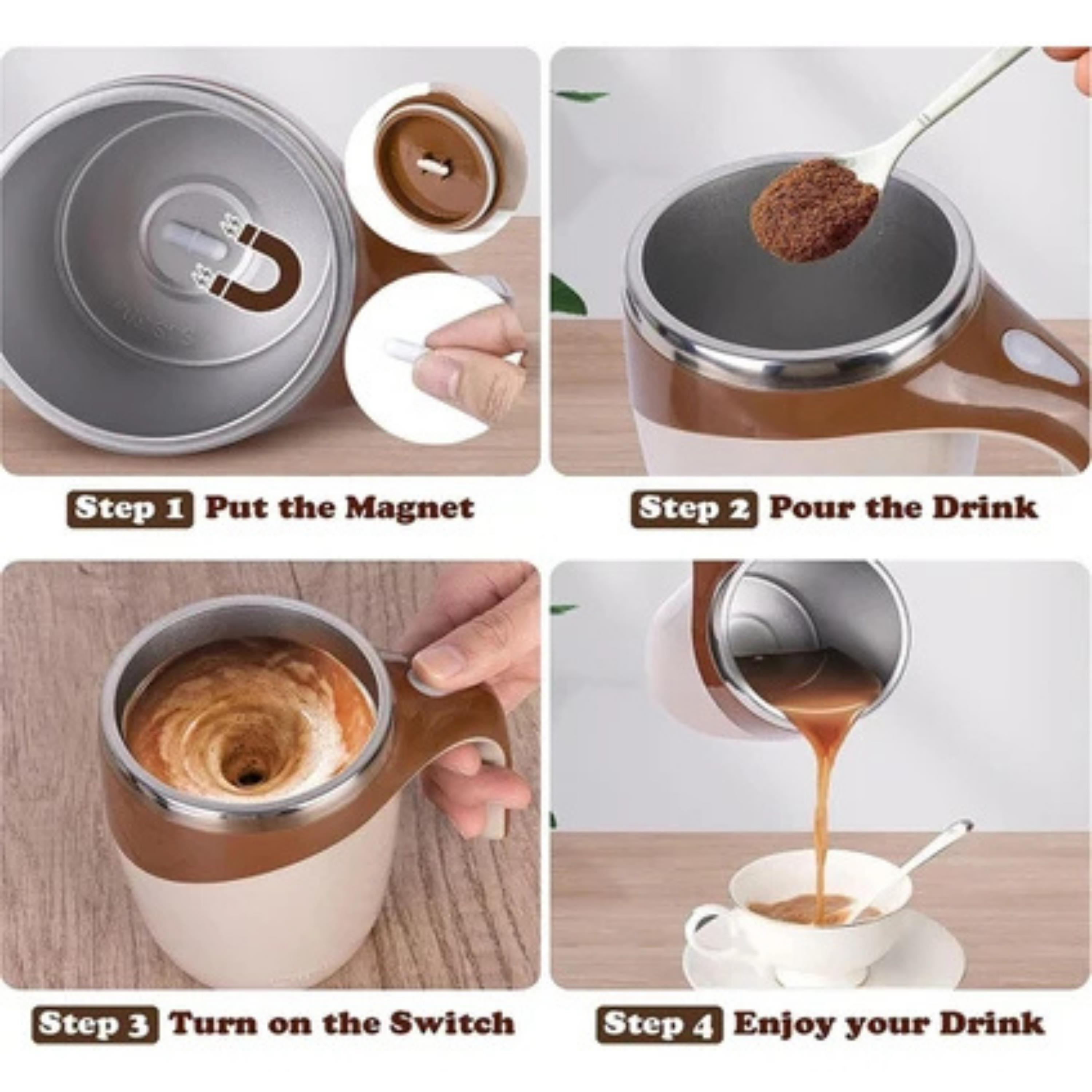 Gri Otomatik Karıştırmalı Kupa Usb Şarjlı Manyetik Karıştırmalı Kahve Bardağı Paslanmaz Çelik Taşınabilir