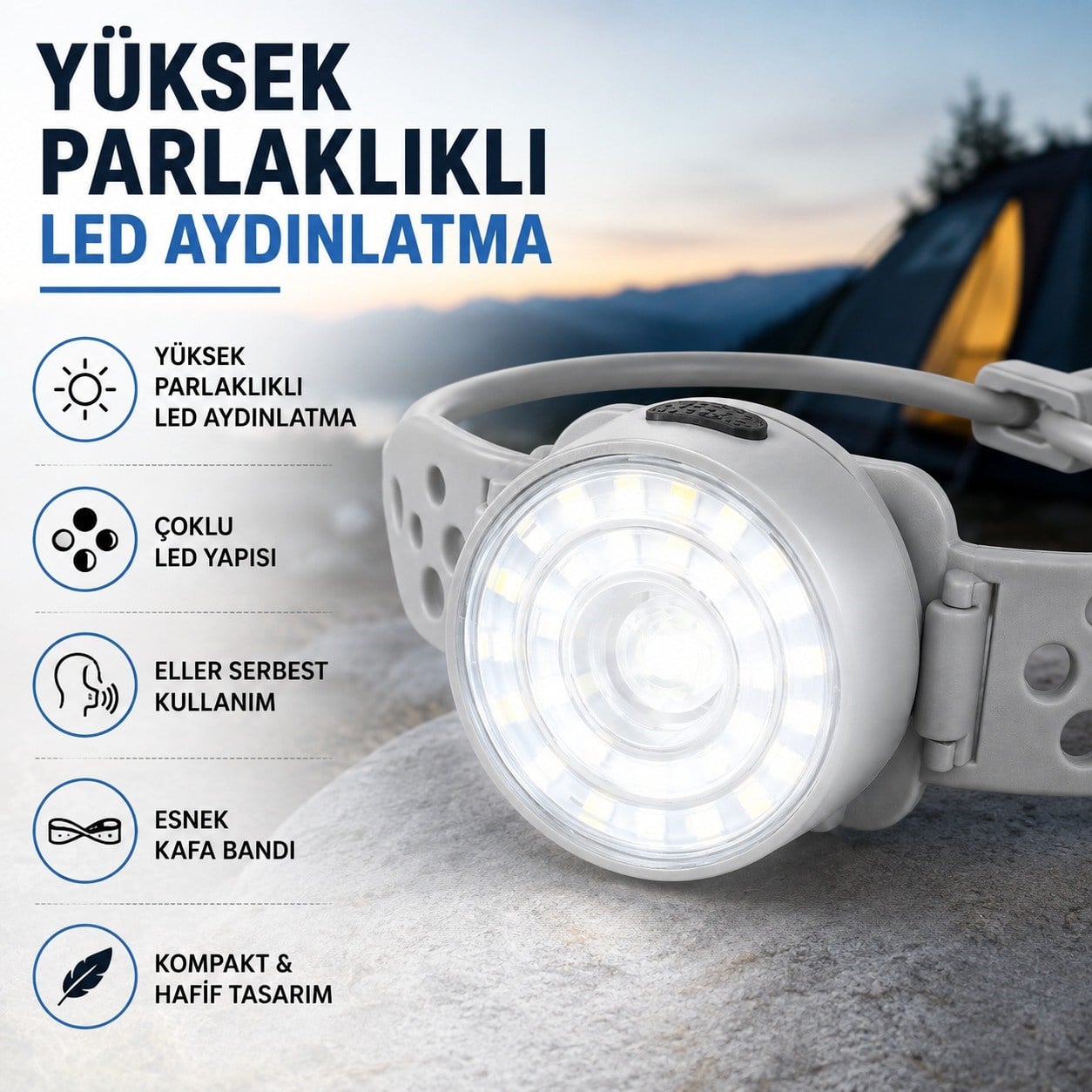 HS-226 Çok Fonksiyonlu LED Kafa Feneri Yüksek Parlaklıklı Çoklu LED Aydınlatma Esnek Ayarlanabilir Bantlı Hafif Kamp Yürüyüş Tamirat ve Çalışma Feneri