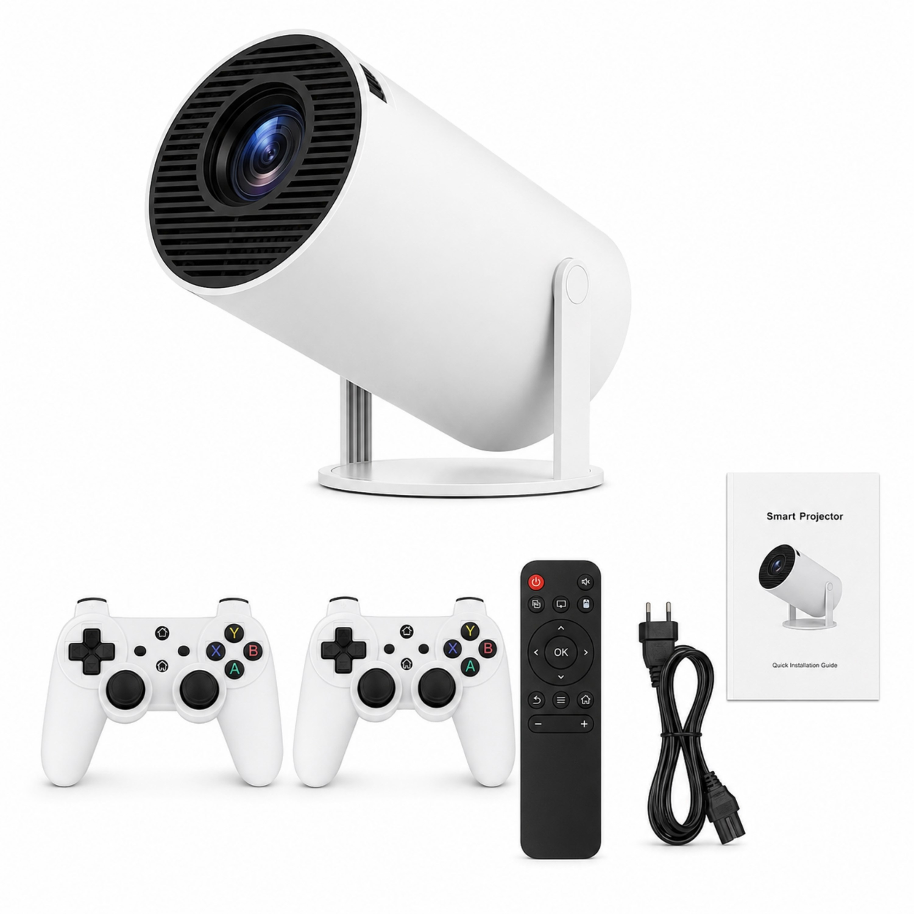 HY300-A Android Akıllı Oyunlu Projeksiyon Cihazı WiFi Bluetooth AirPlay Miracast HDMI USB TF Kart Girişli 2 Kablosuz Oyun Kollu Projektör